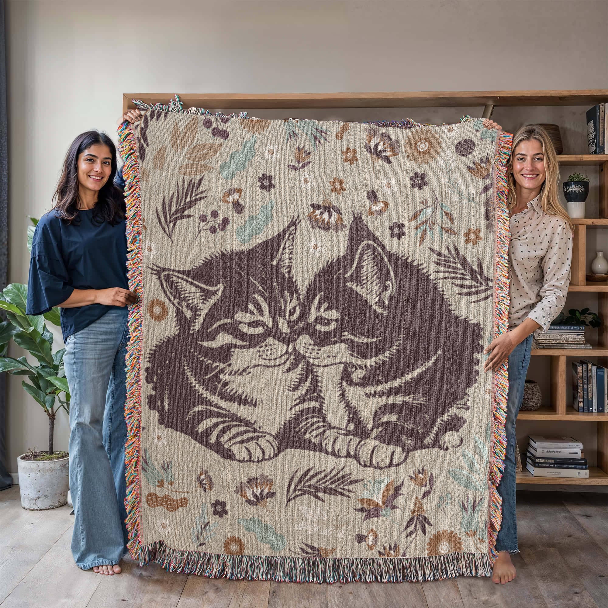Snuggling kitties woven blanket – soft cotton throw with a heartwarming cat design, perfect for home and faith-filled comfort.