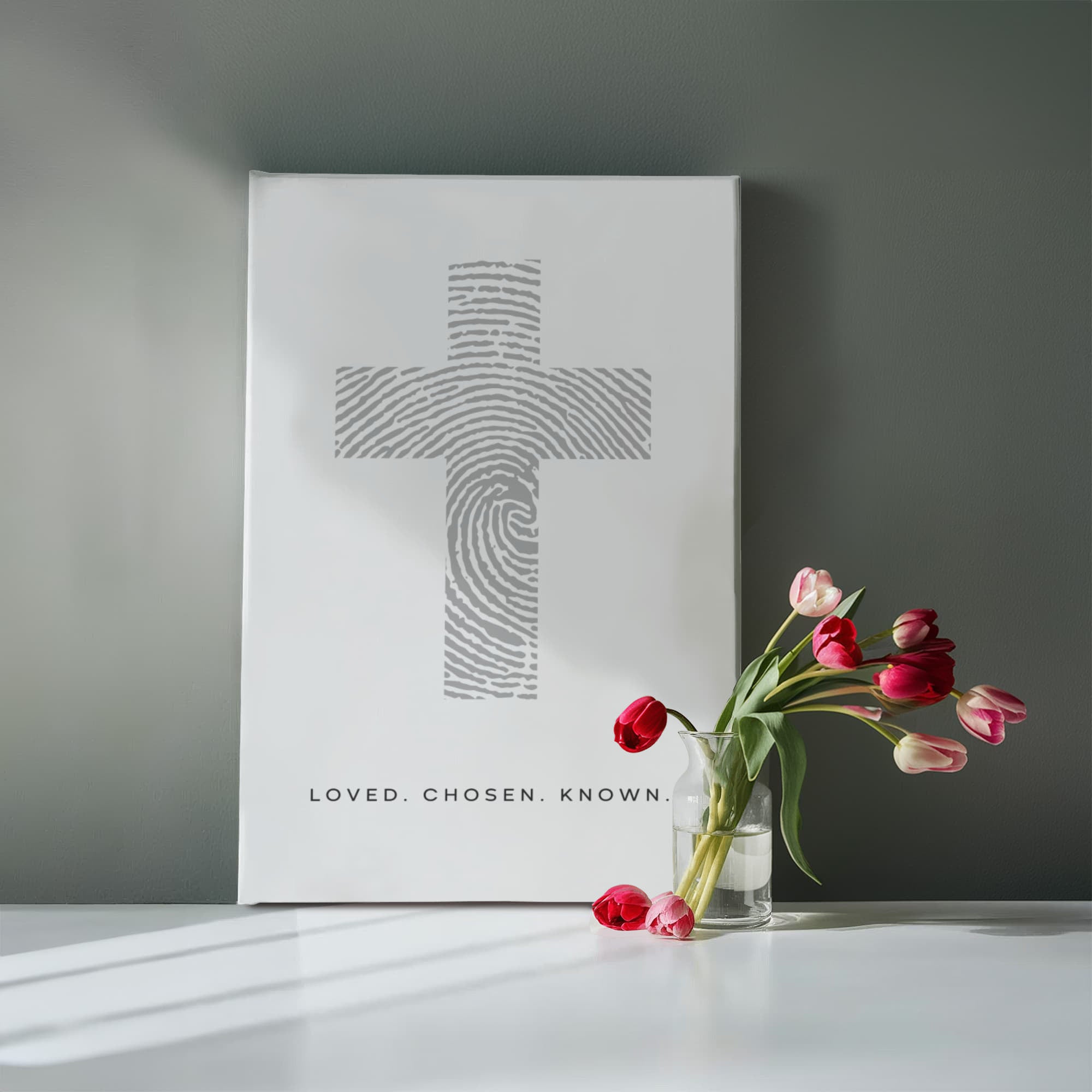 Loved. Chosen. Known. – Minimalist Fingerprint Cross Canvas