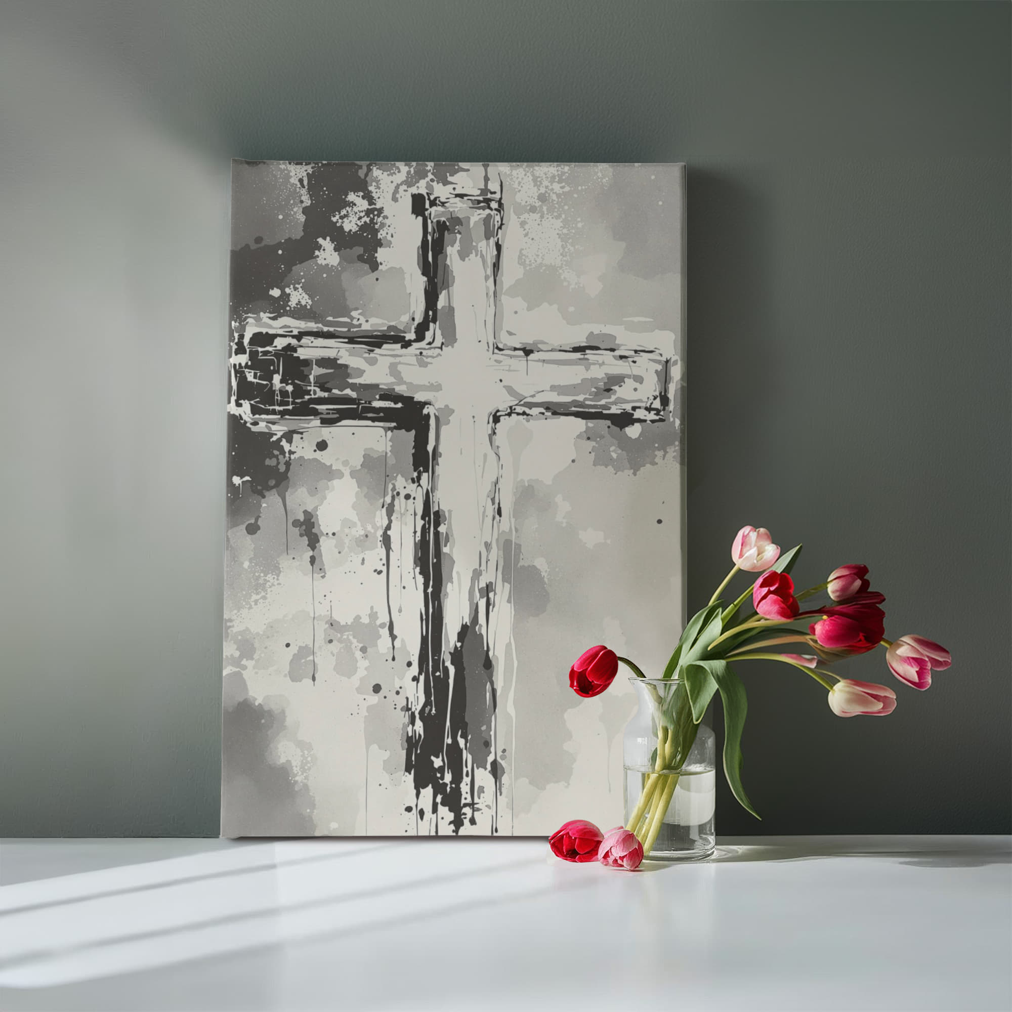 Faith-inspired graffiti cross canvas for contemporary spaces