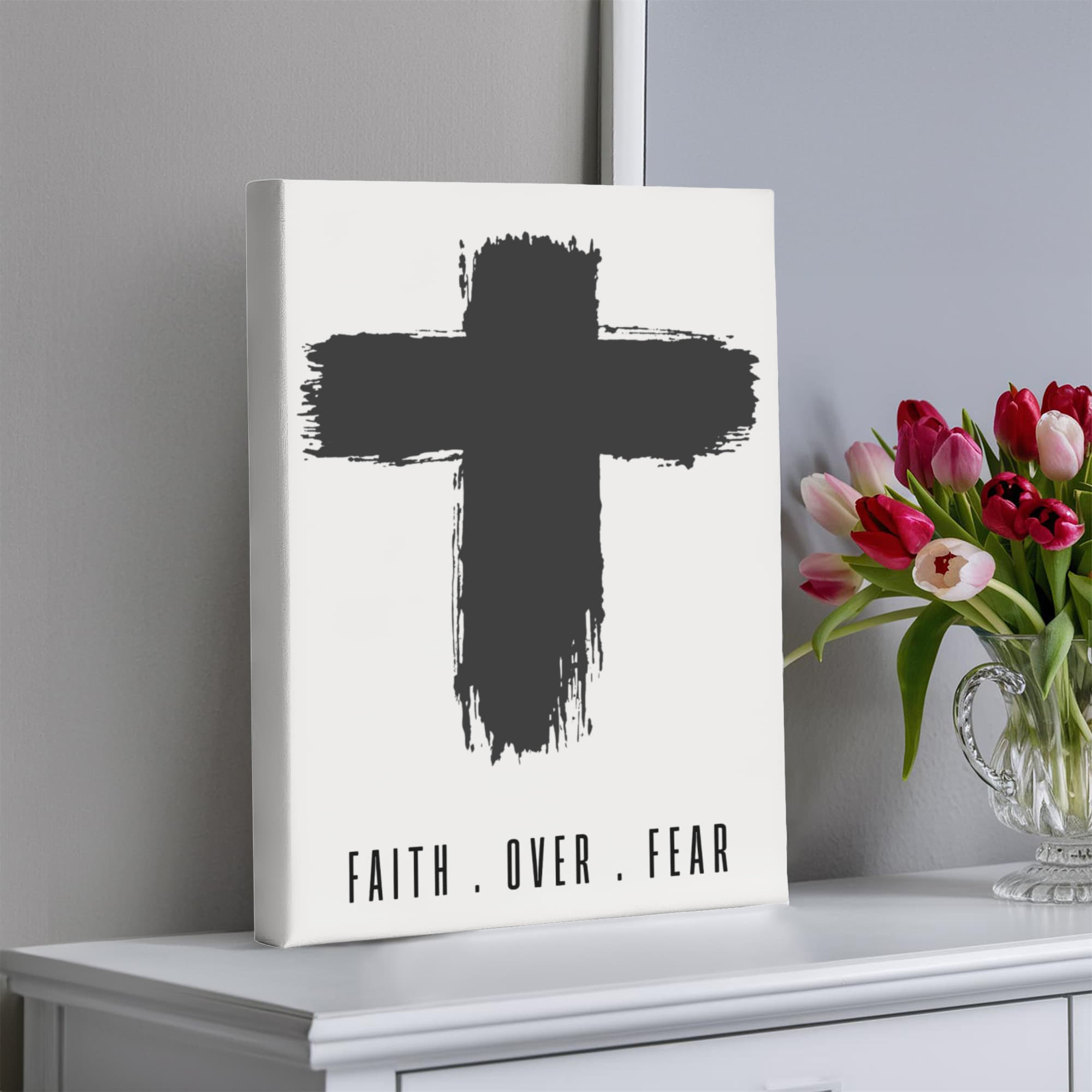 Faith Over Fear Canvas - Minimalist Christian Wall Art