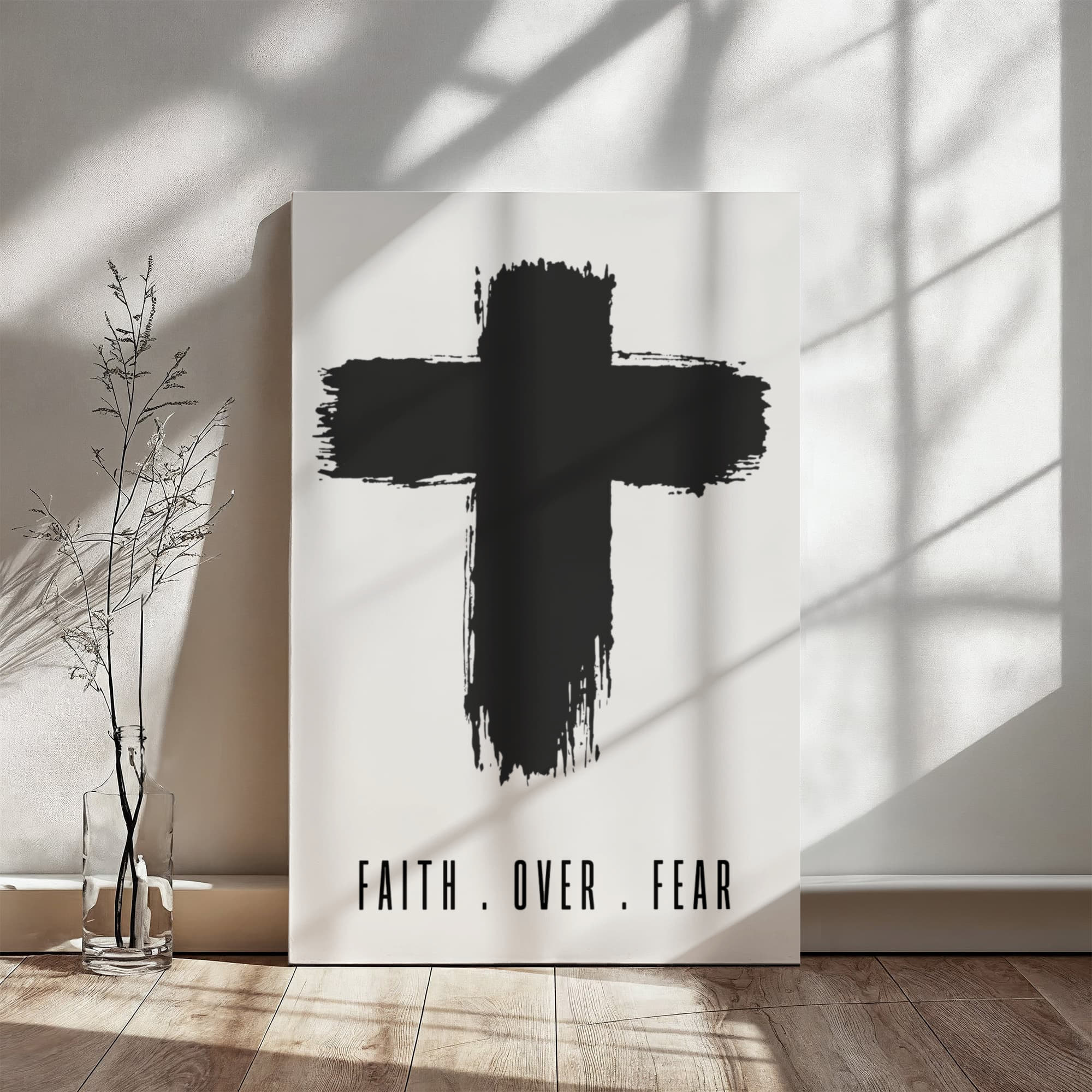 Faith Over Fear Canvas - Minimalist Christian Wall Art