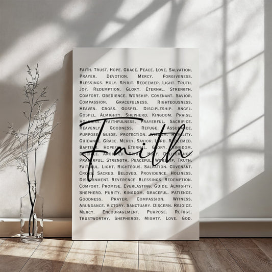Faith typography canvas with elegant script and Christian words