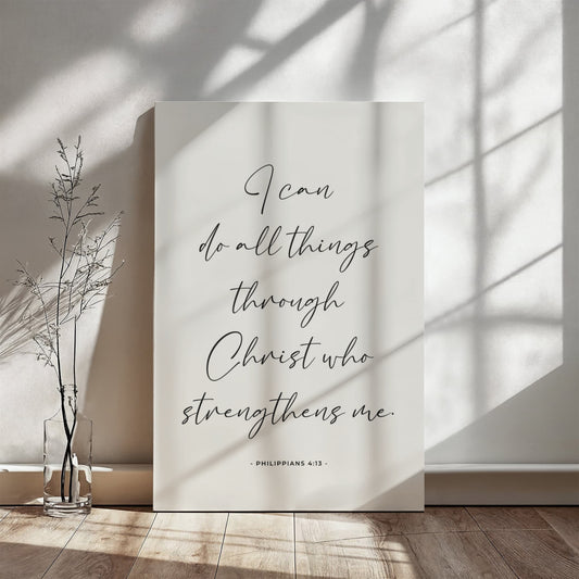 Philippians 4:13 Inspirational Canvas for home and office, daily reminder of God's word.