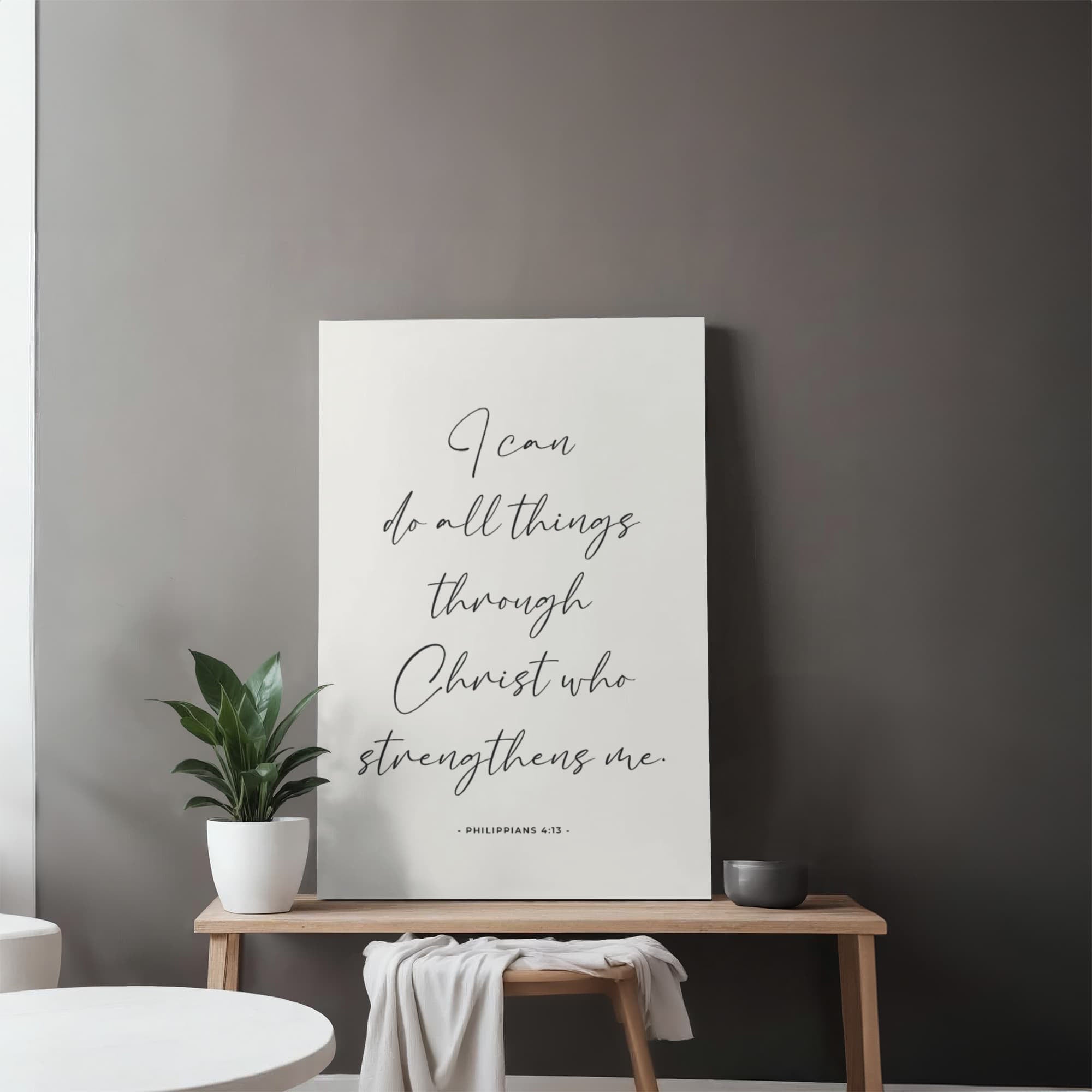 Modern Christian canvas with a peaceful, minimalist scripture for home decor