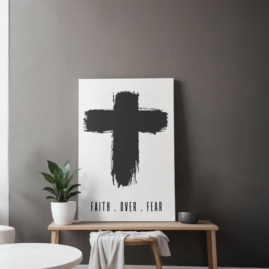 Faith Over Fear Canvas - Minimalist Christian Wall Art