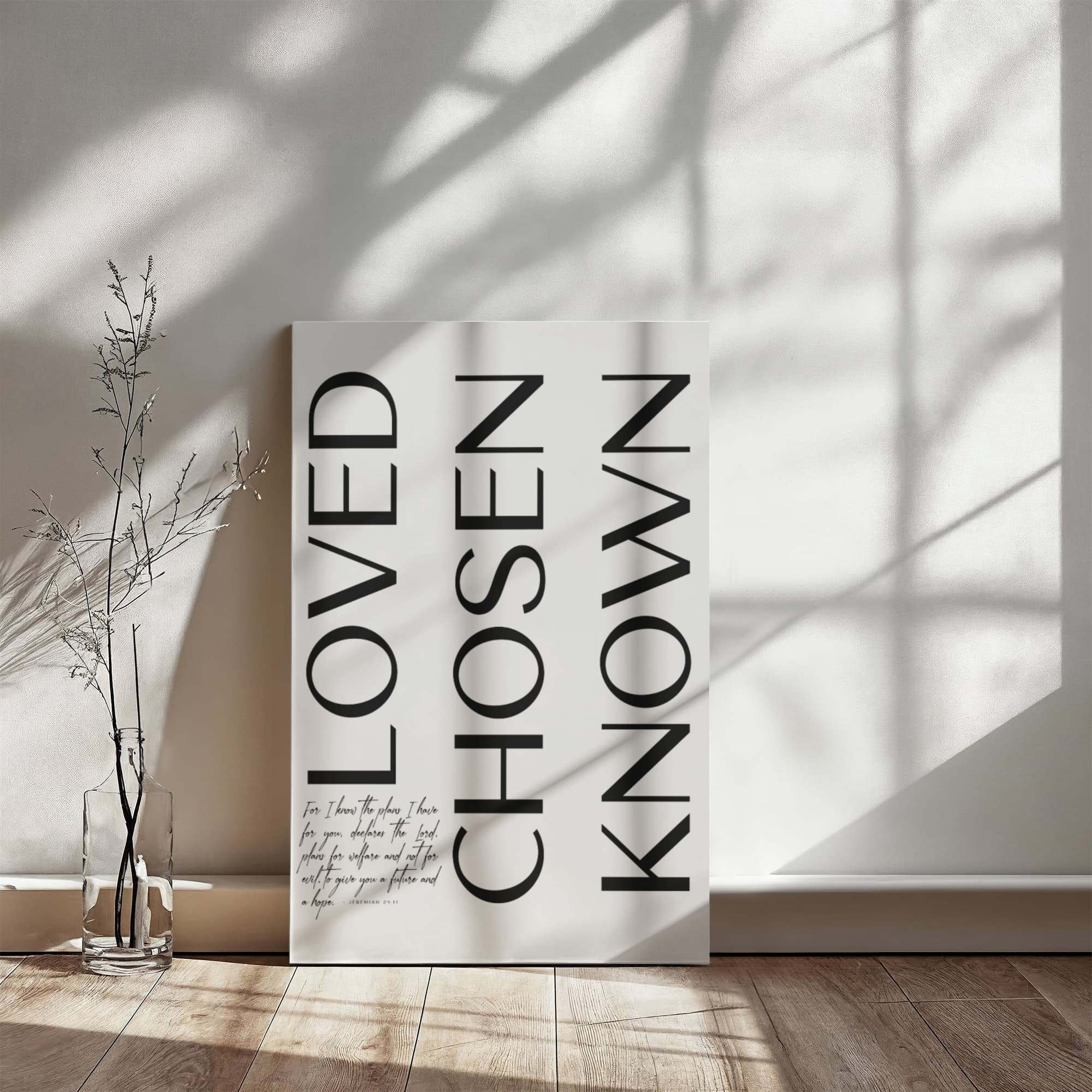 Modern, minimalist Jeremiah 29:11 scripture canvas featuring 