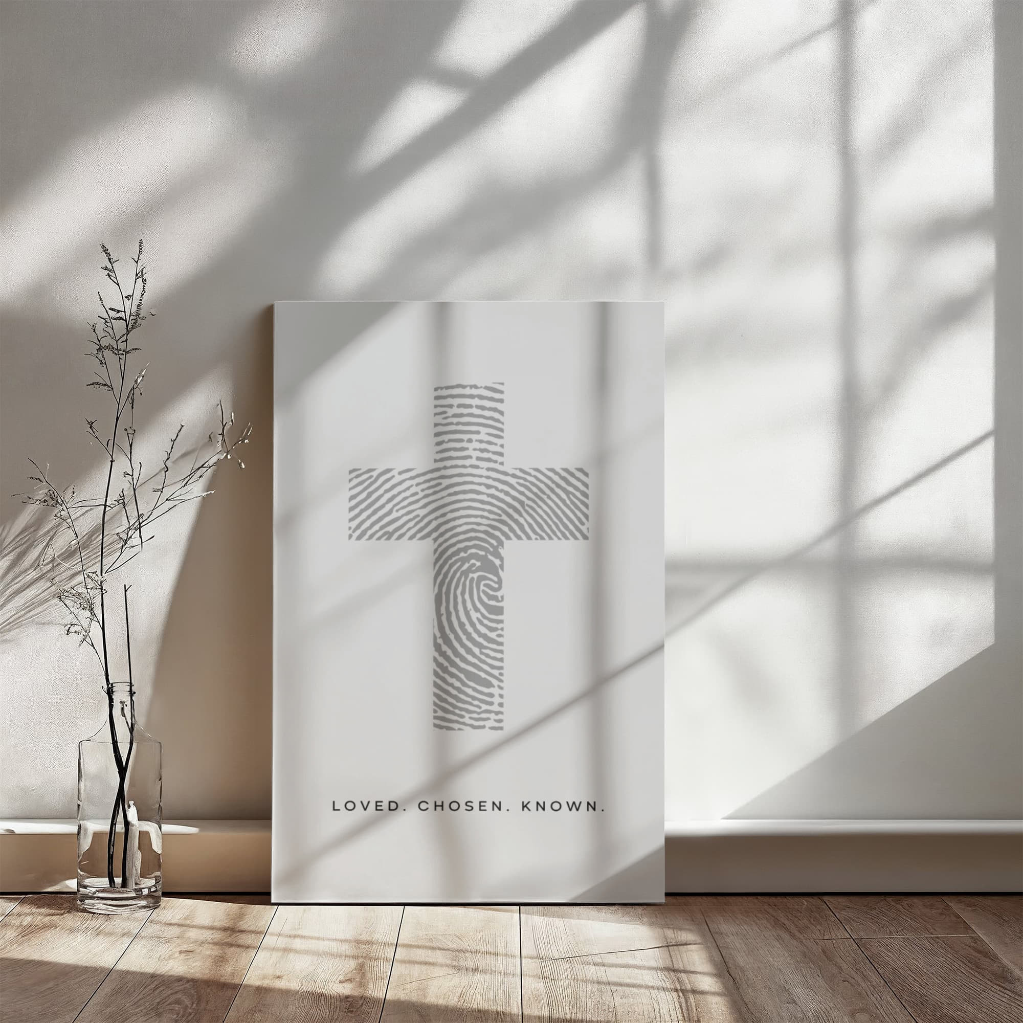 Loved. Chosen. Known. – Minimalist Fingerprint Cross Canvas