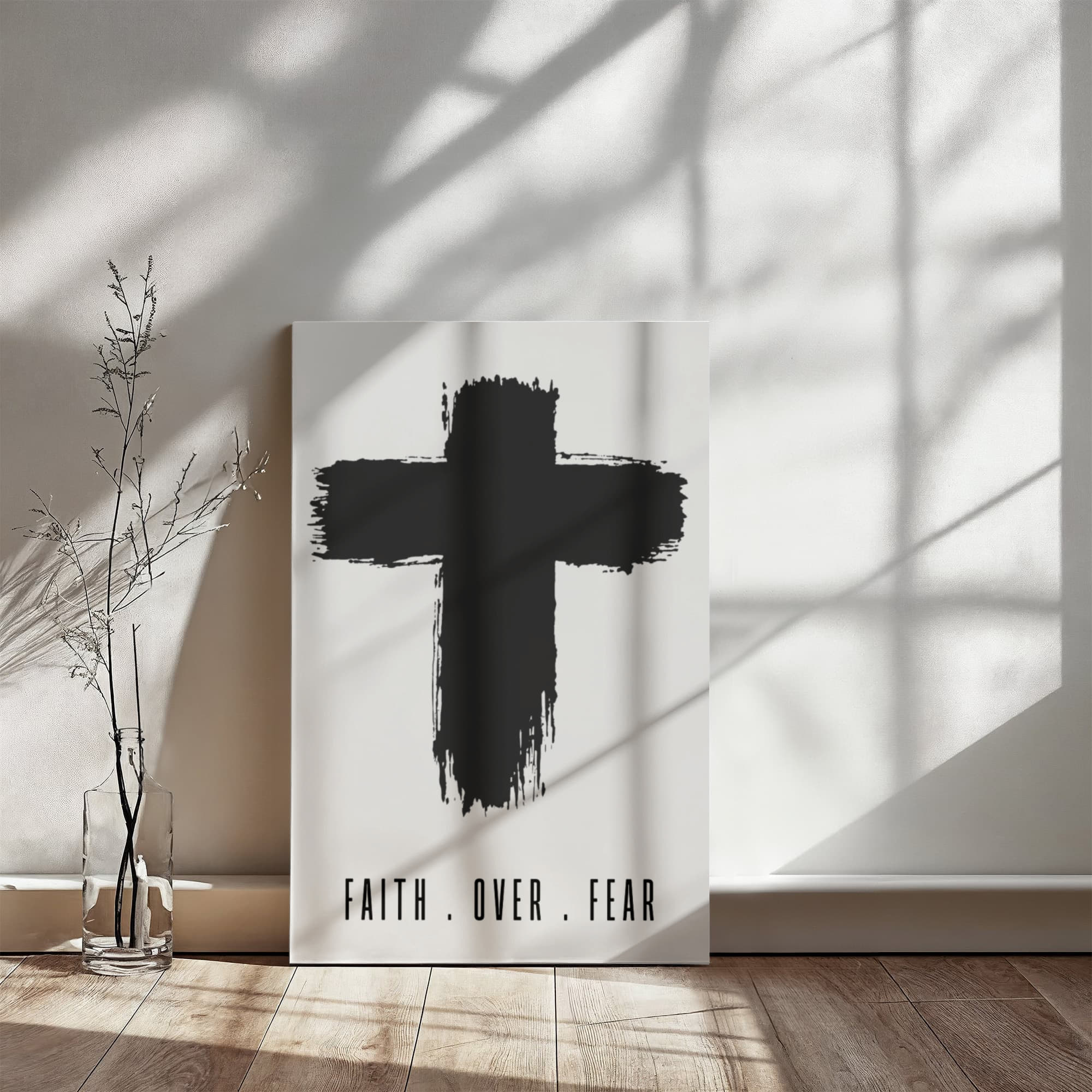 Faith Over Fear Canvas - Minimalist Christian Wall Art