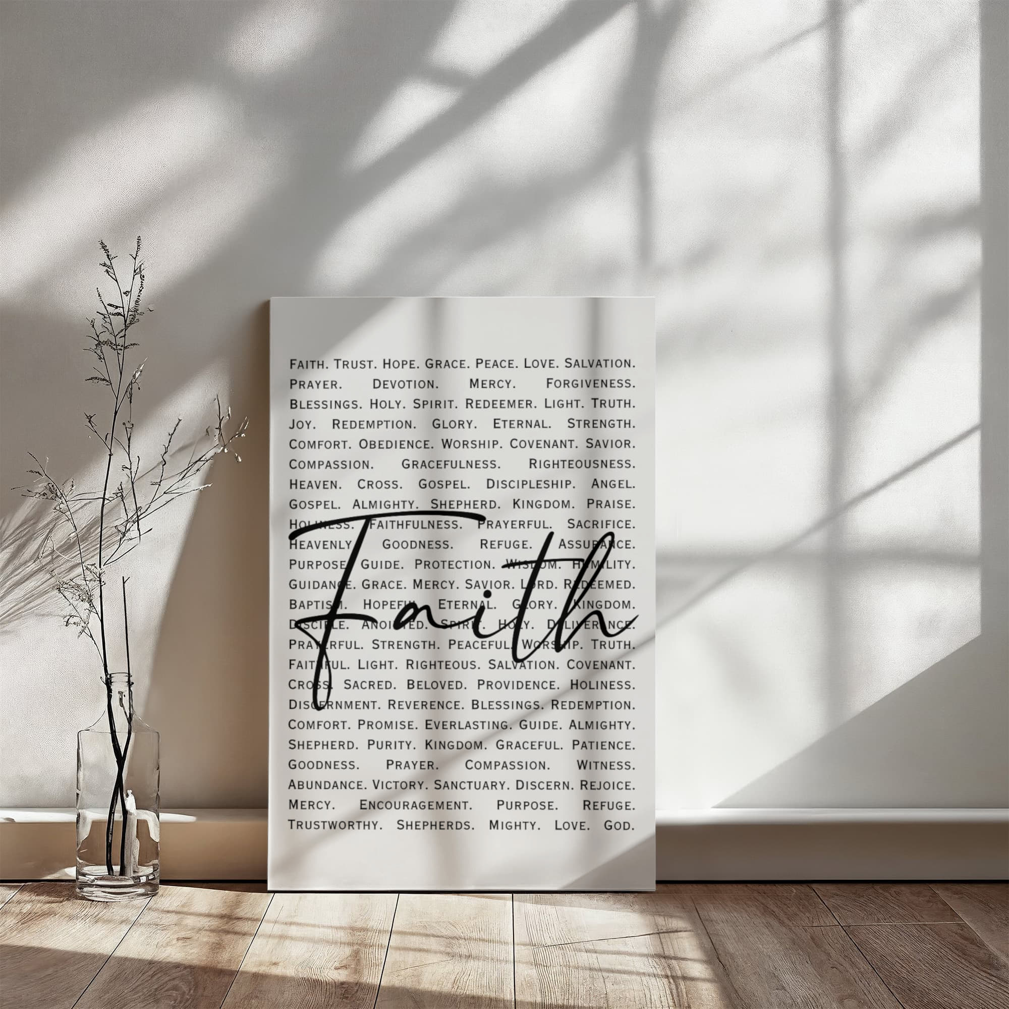 Christian wall art featuring the word Faith in a script font