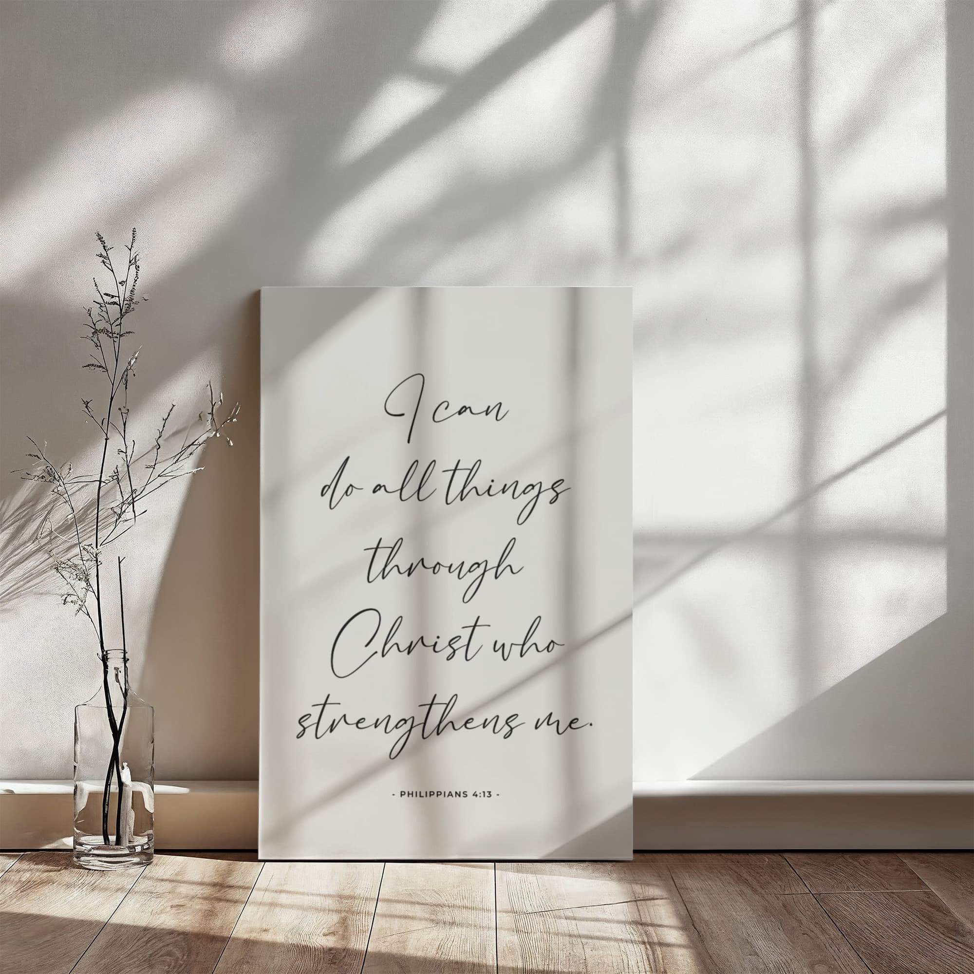 Large elegant Christian canvas with calming scripture of Philippians 4:13