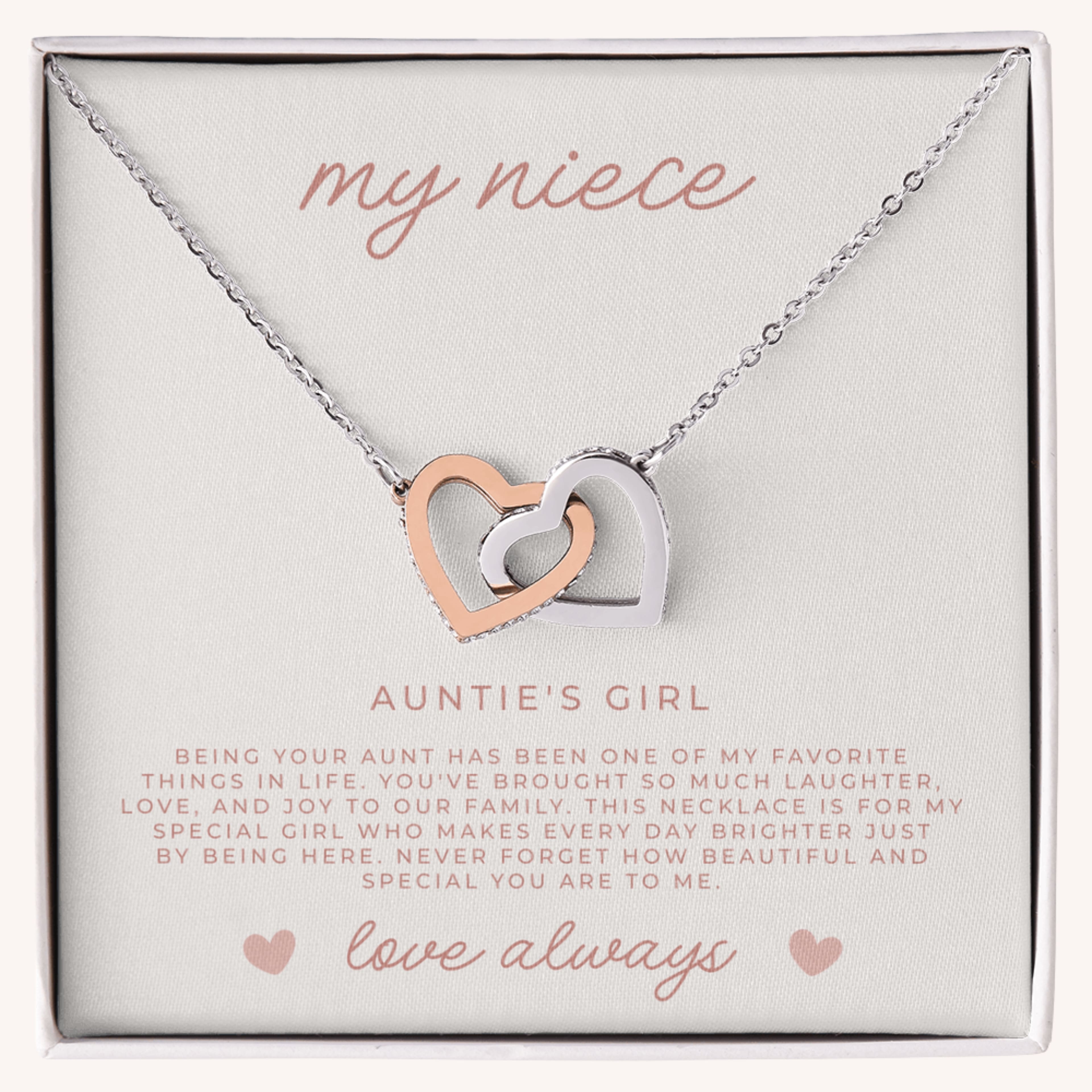 Niece gift from aunt interlocking hearts necklace symbolizing special family bond