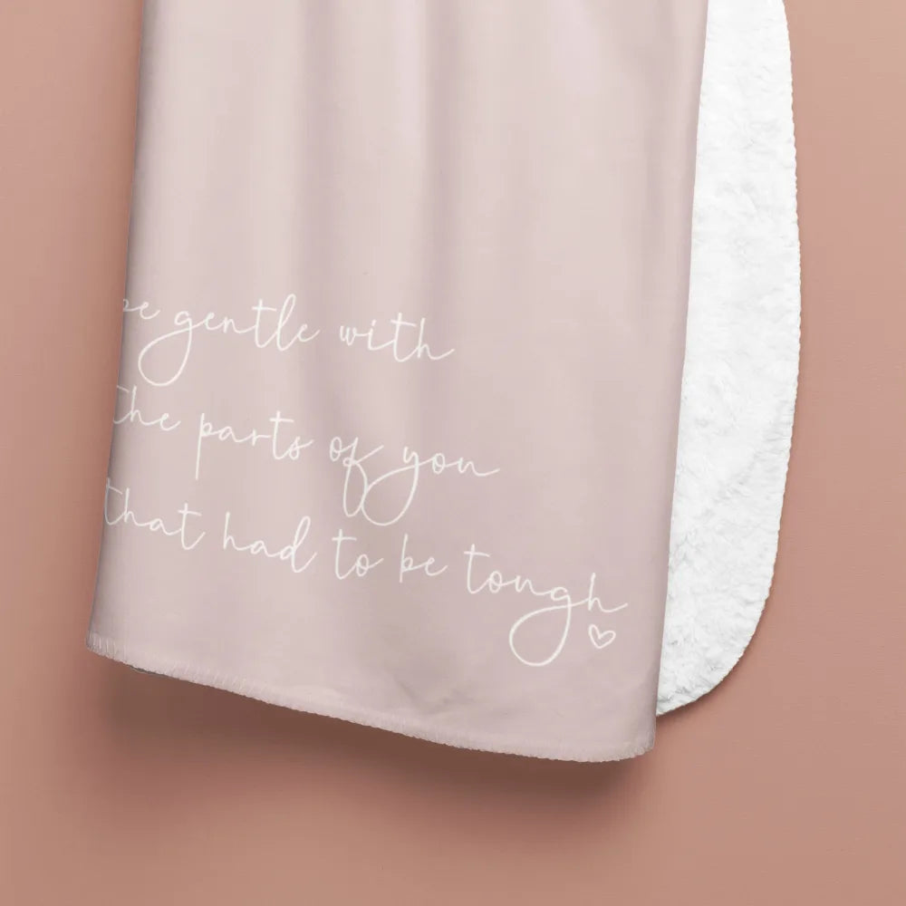 Luxury soft life club sherpa blanket in soft pink featuring gentle affirming text for comfort from faithful Hearts gifts