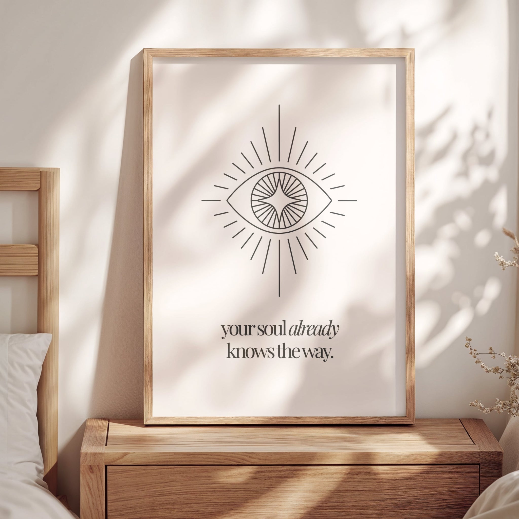 Beige quote print designed for calming, minimalist home and meditation spaces.