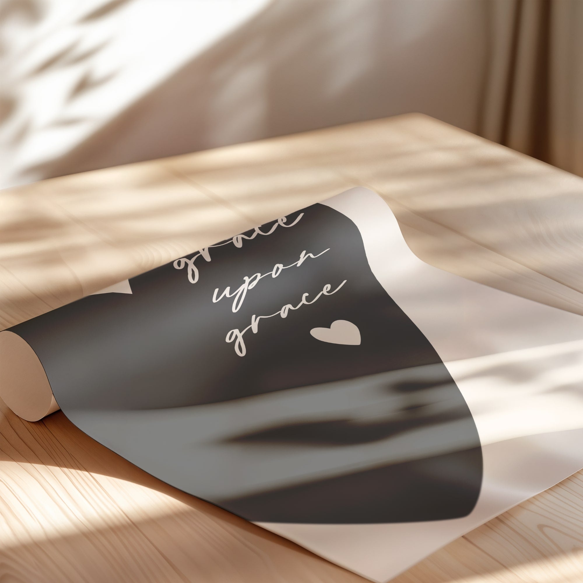 Charcoal heart Grace upon Grace wall art, inspirational Christian print for prayer spaces, nurseries, or modern home décor.