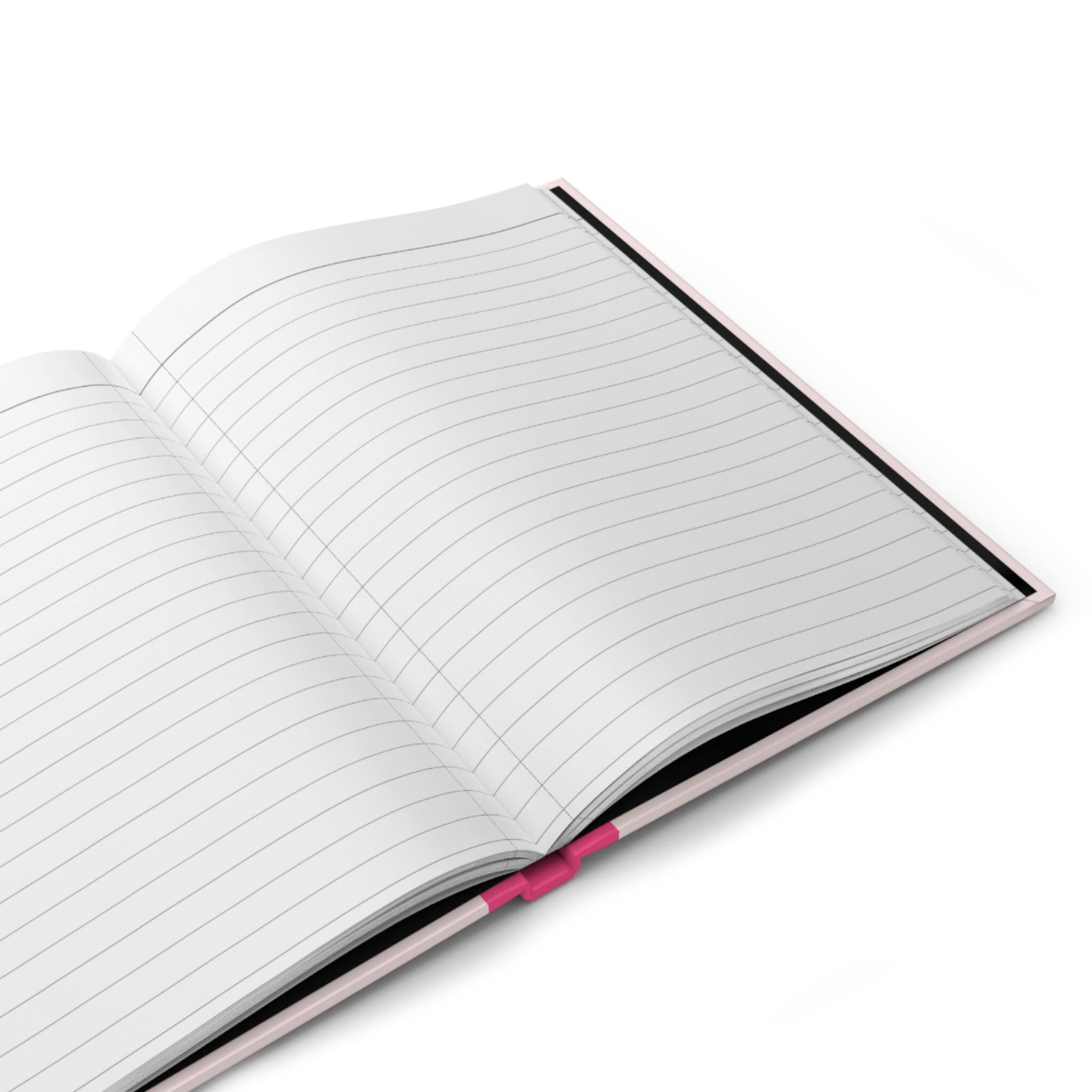 Open notebook with lined pages on a white background