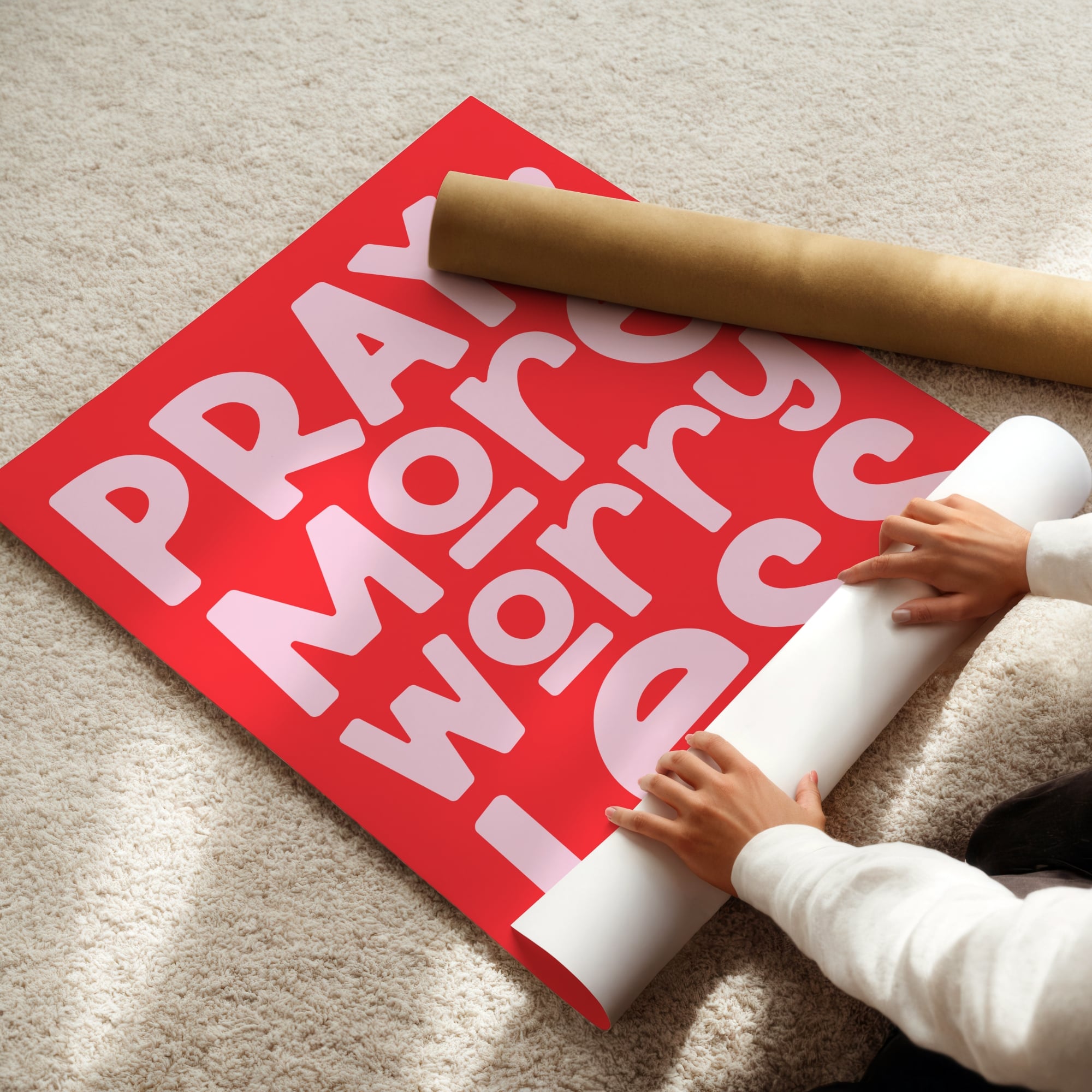 Pray More Worry Less Christian wall art print, modern faith-based home decor