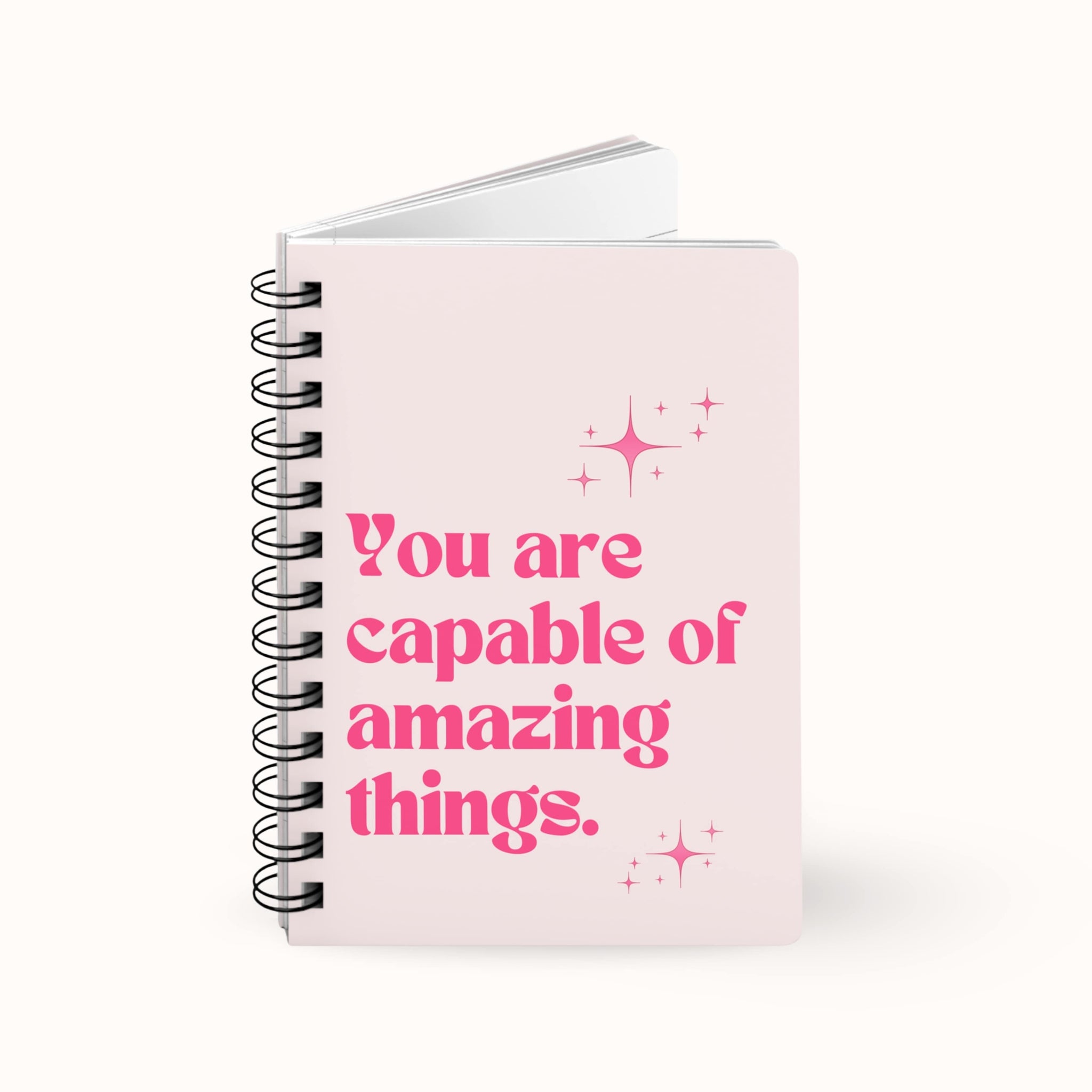 Inspirational pink notebook with hot pink glitter lettering 