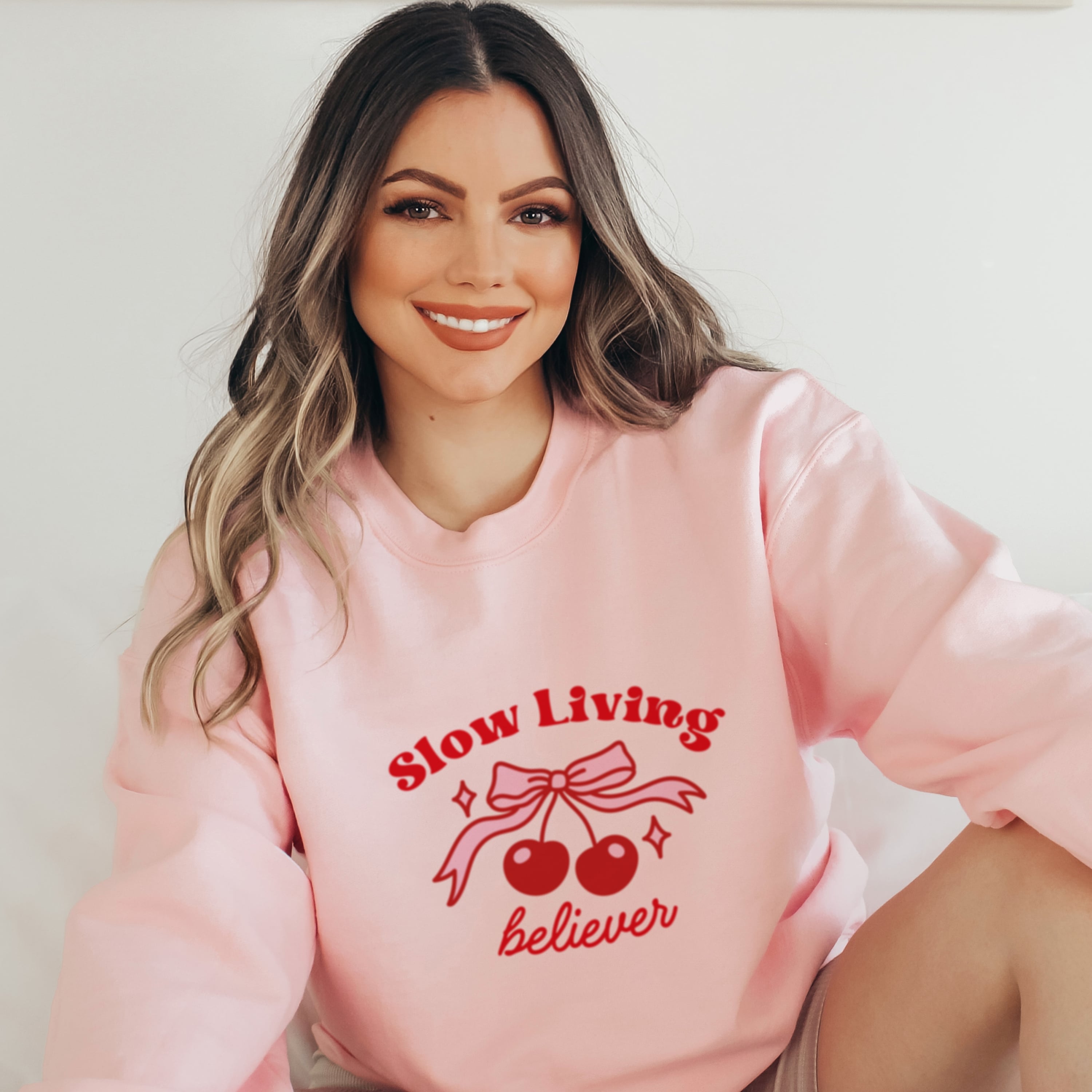 Slow Living Believer Sweatshirt | Cherry Coquette Faith Crewneck Women