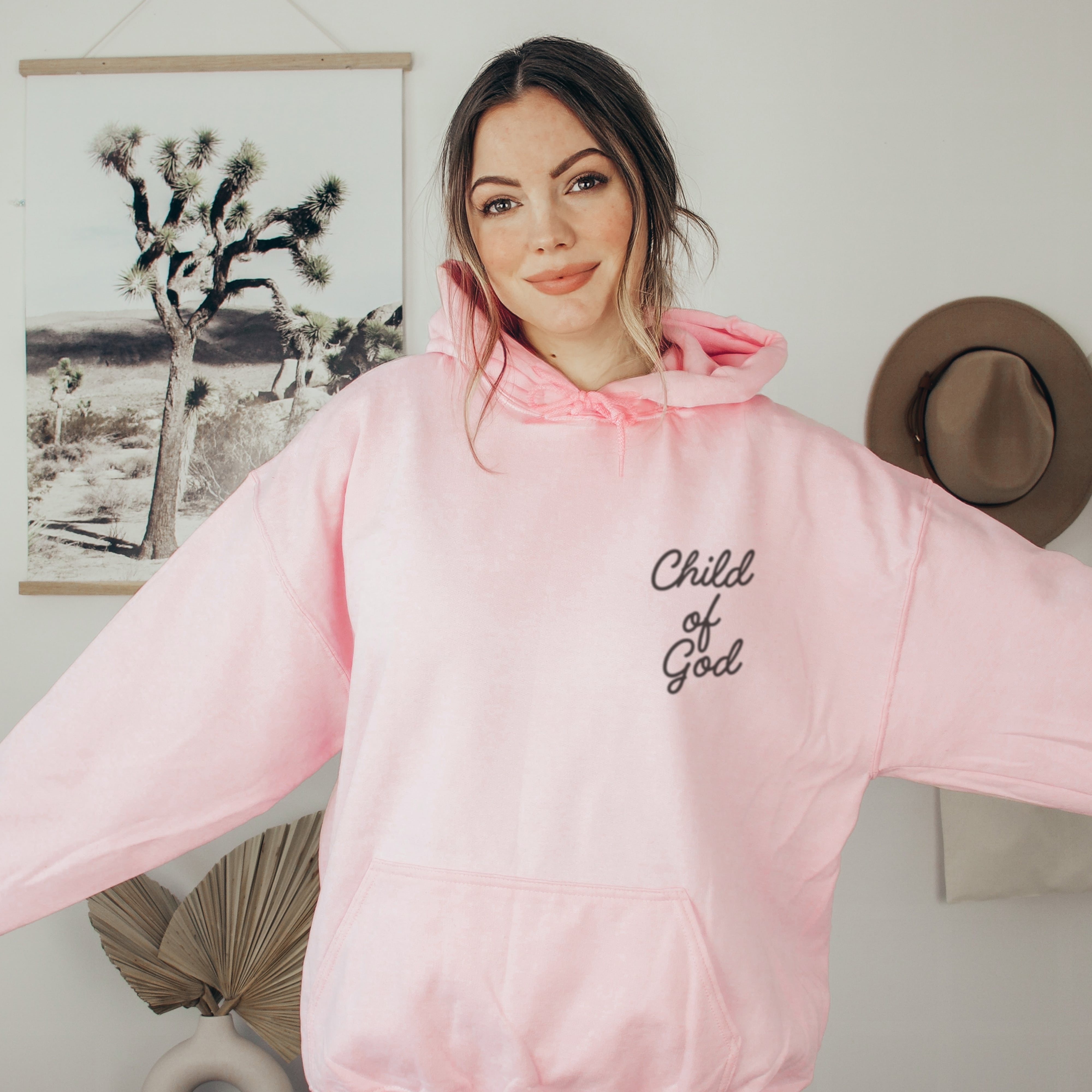 Christian hoodie with Child of God quote in pink