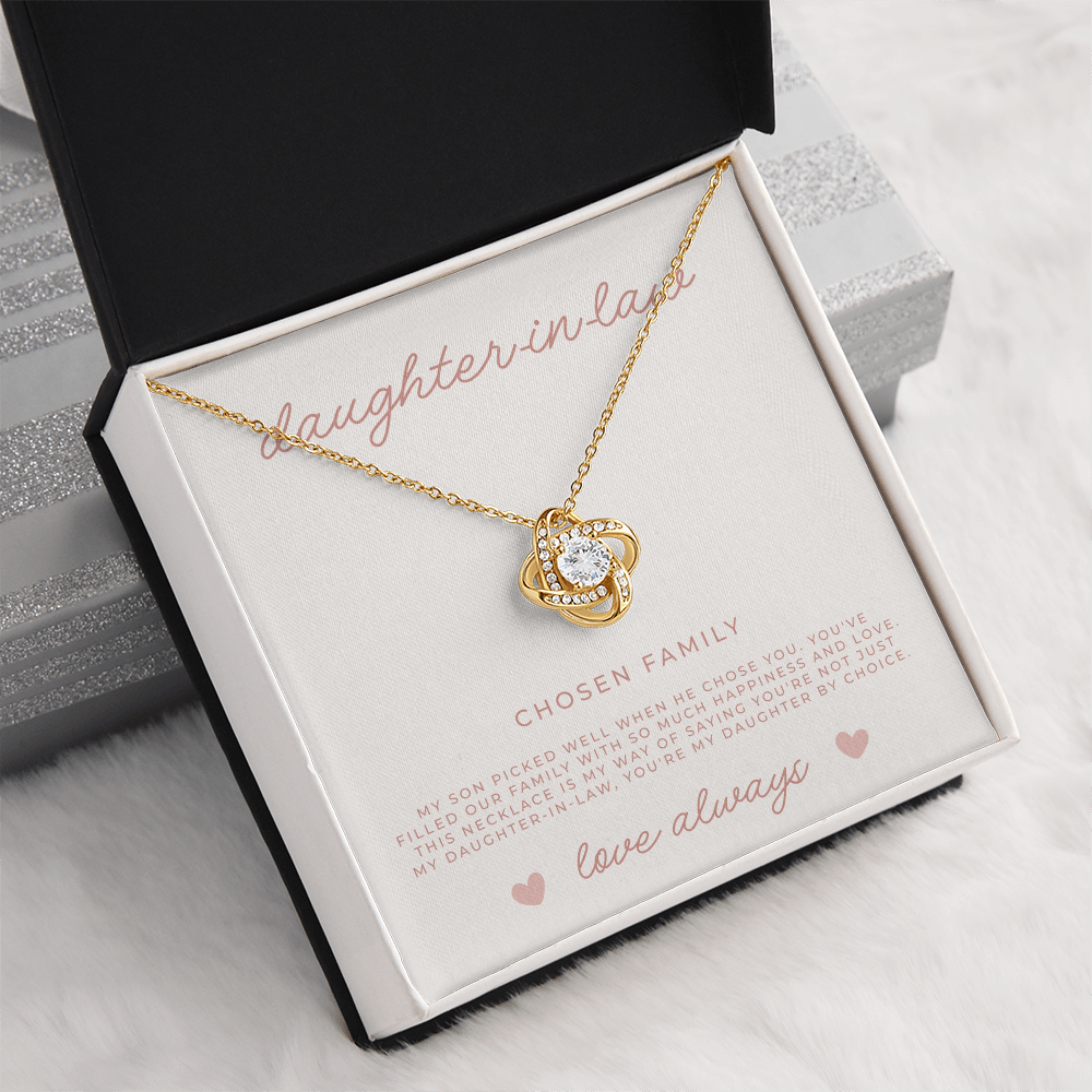 Stunning gold necklace and touching message card together in a gift set for daughter in laws