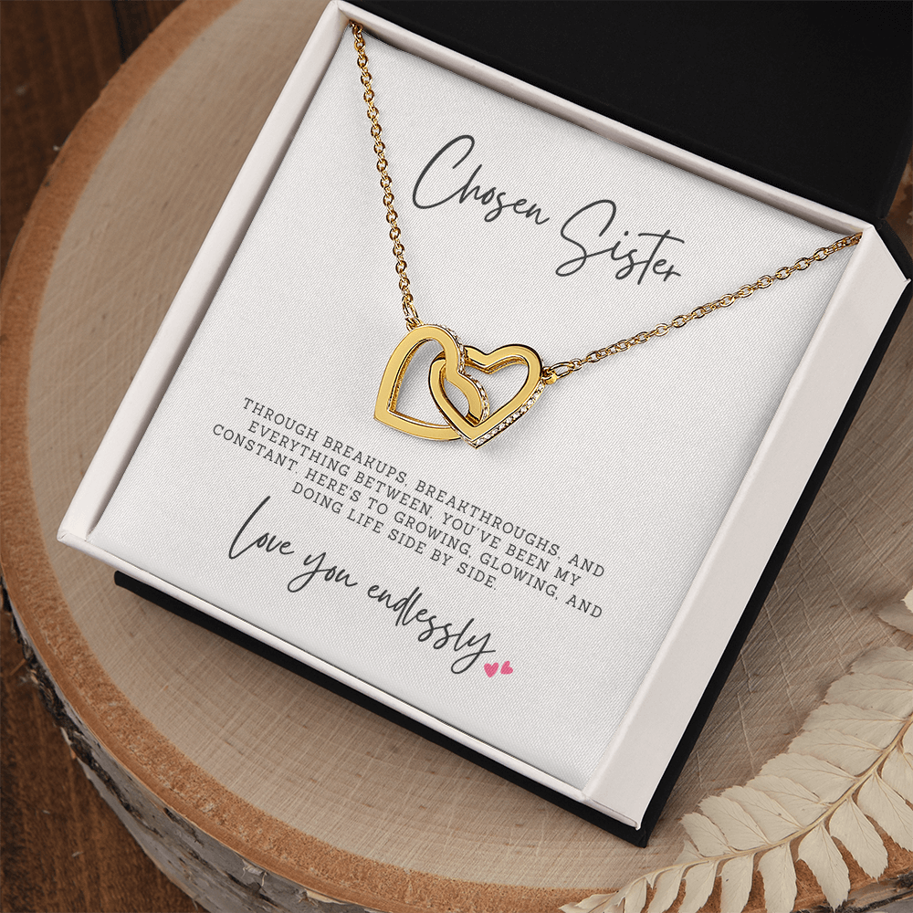 Chosen sister gift necklace for best friend who's family gold heart pendant