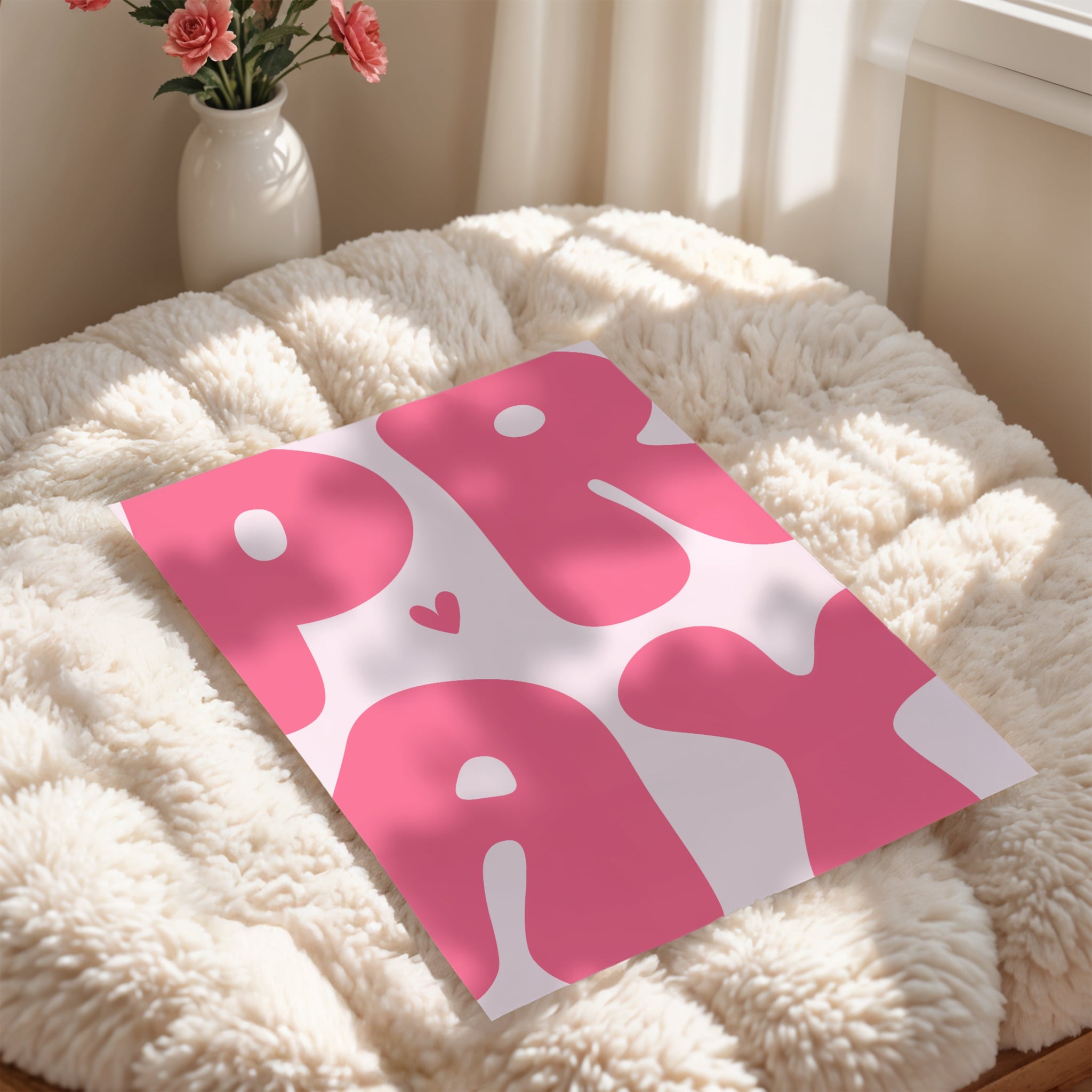 Faith based prayer print in pink displayed in modern feminine bedroom