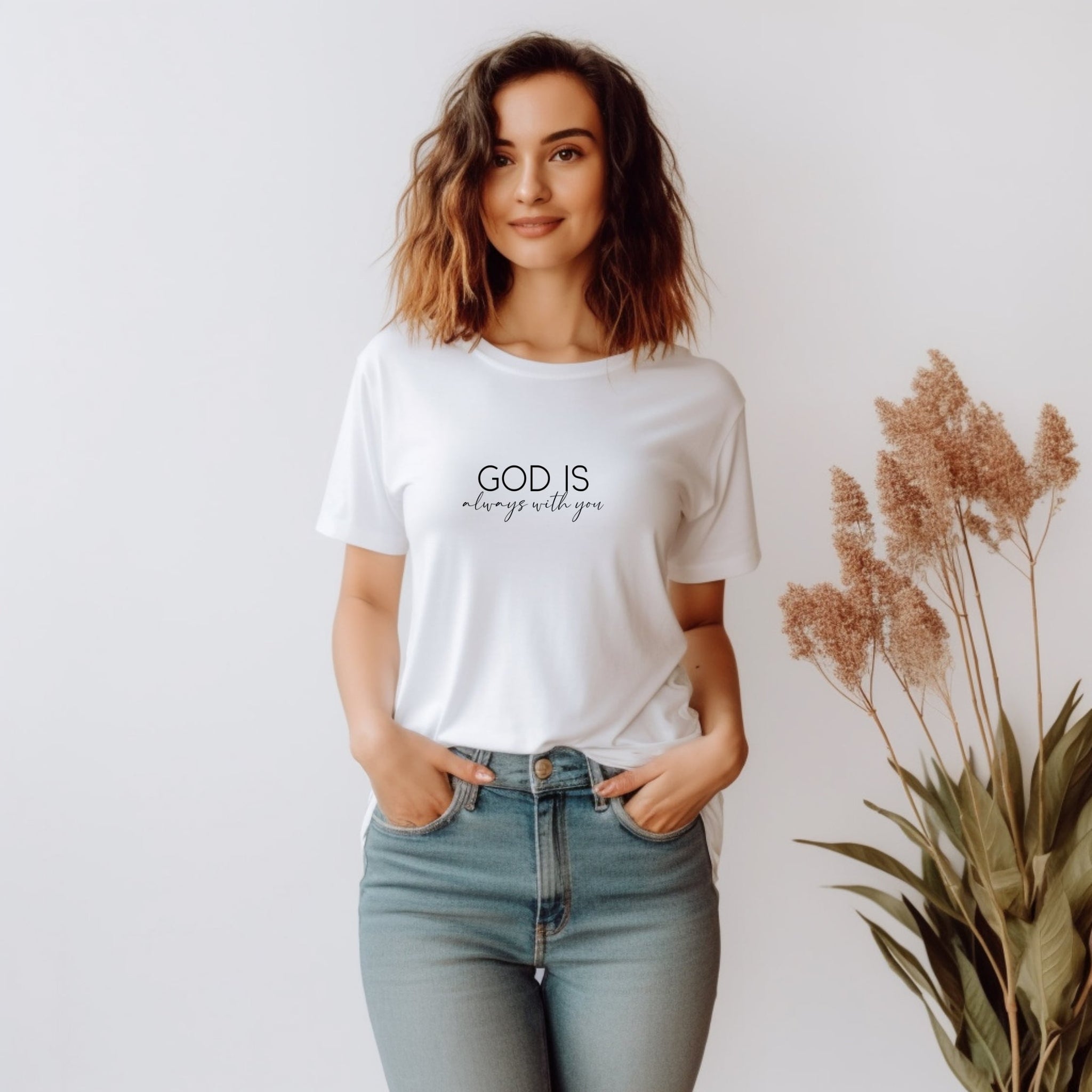 God Is Always With You - White Minimalist Faith T-Shirt