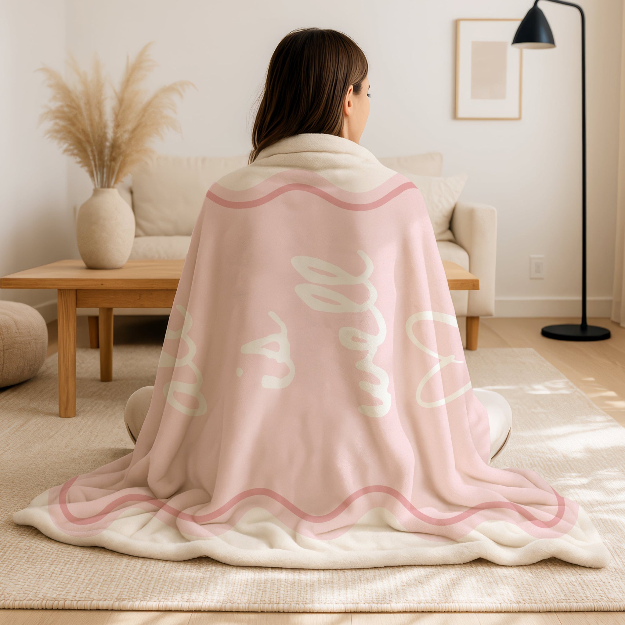 cream and pink soft blanket with 'all is well' quote 