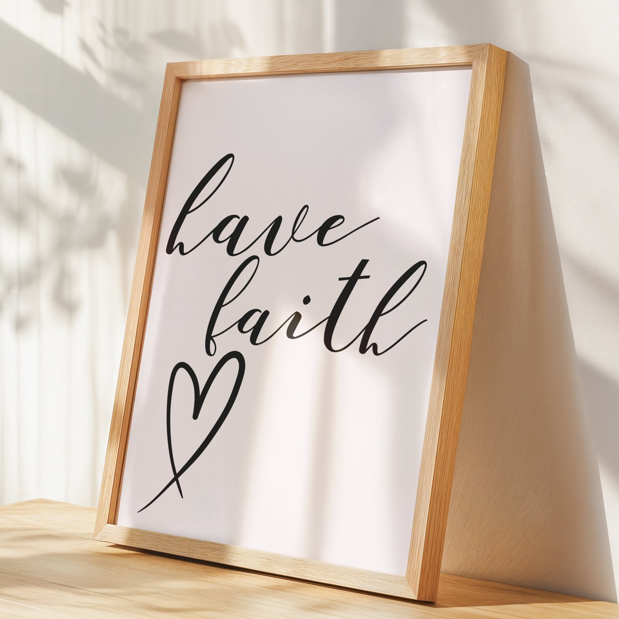 Elegant neutral Christian wall art encouraging faith with simple typography design.