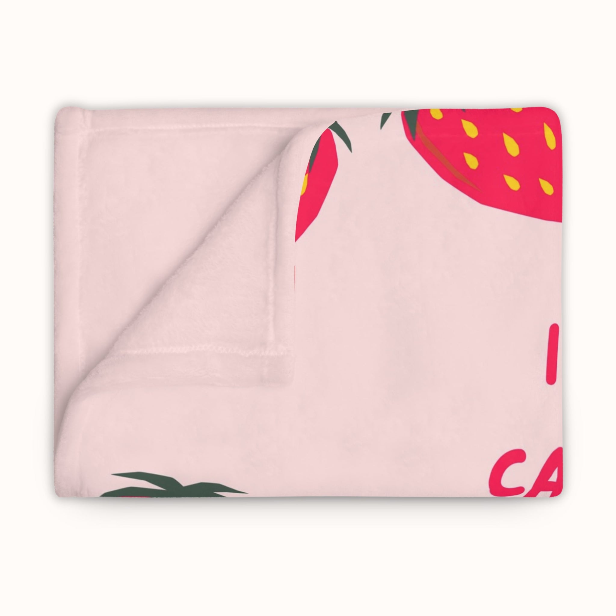 Girly throw blanket with I Can Do All Things Through Christ text and strawberry design