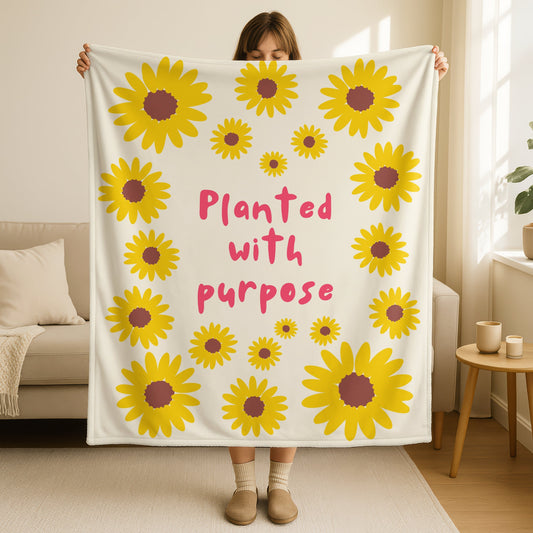 cute christian blanket with sunflowers and inspirational Planted with Purpose text