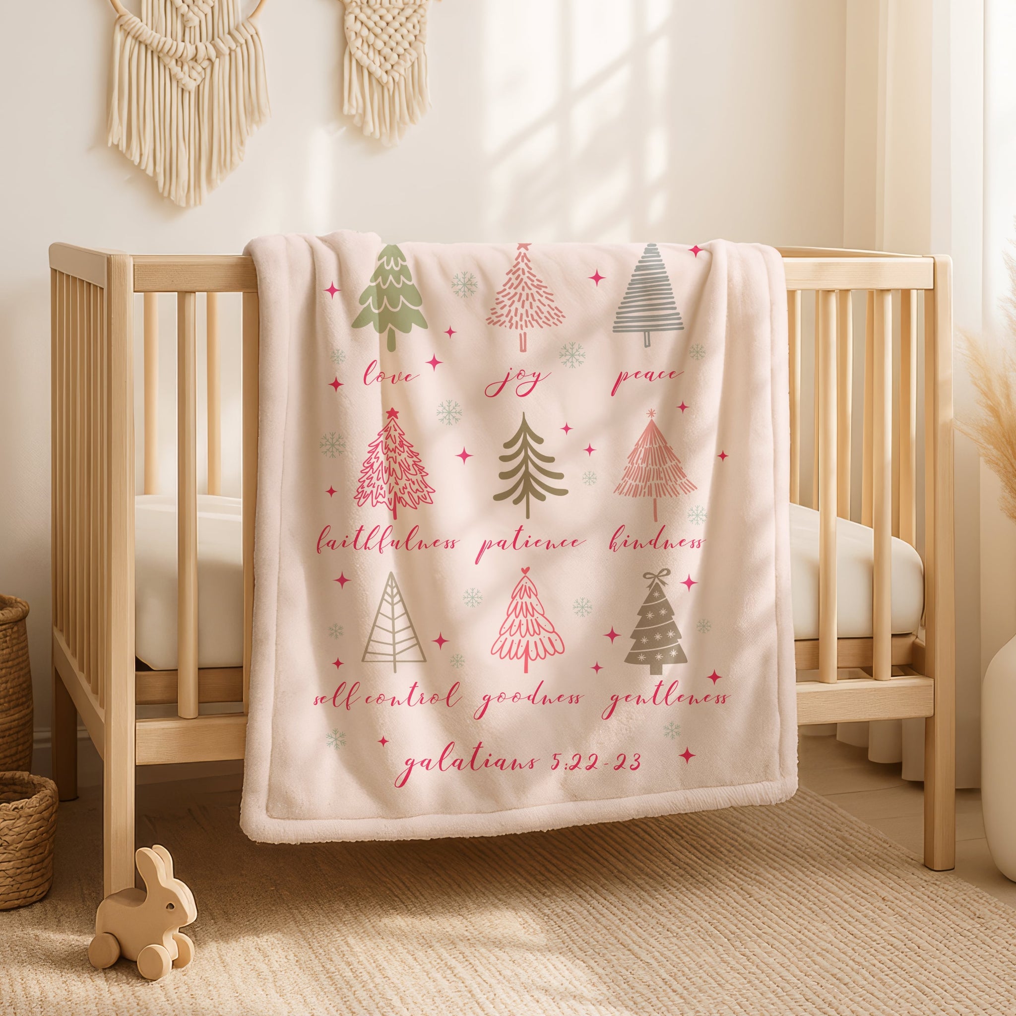Cute Christmas Blanket featuring Galatians 5:22-23 and Fruit of the Spirit Design
