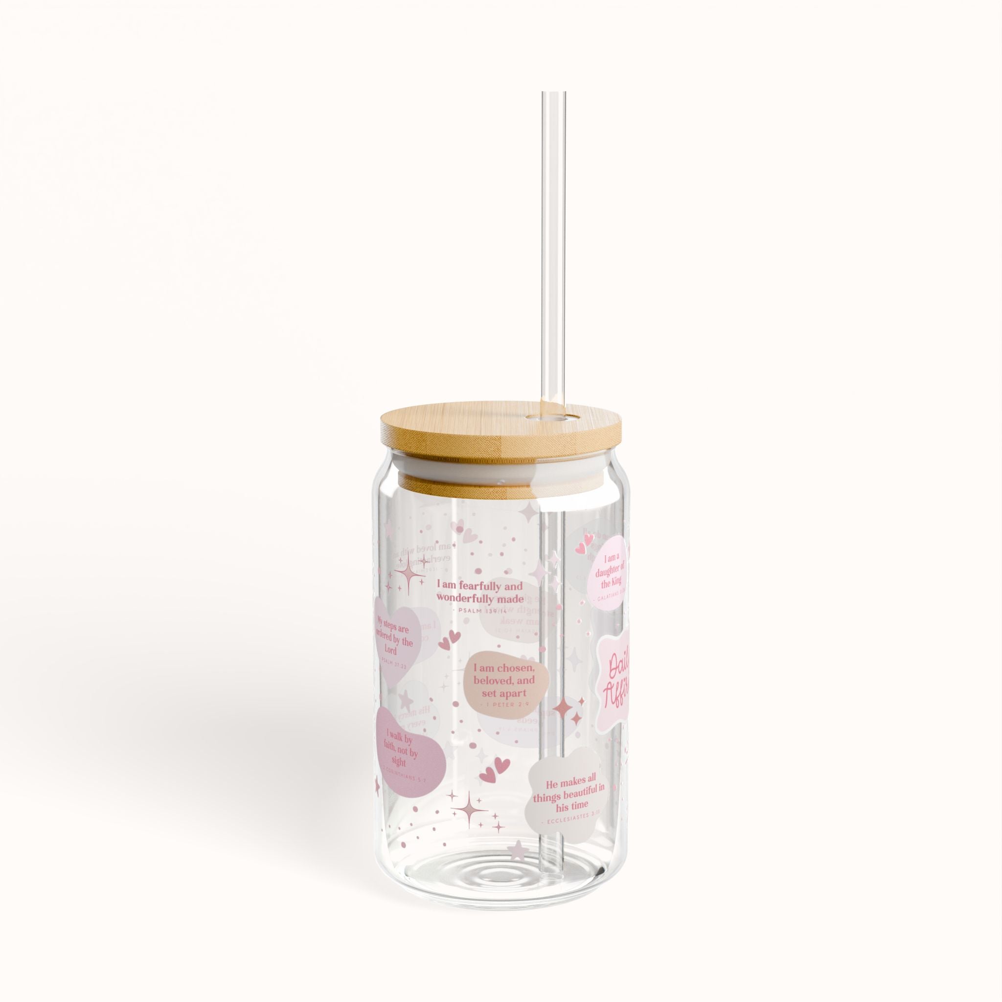 Clear tumbler with cute girly bible affirmation design