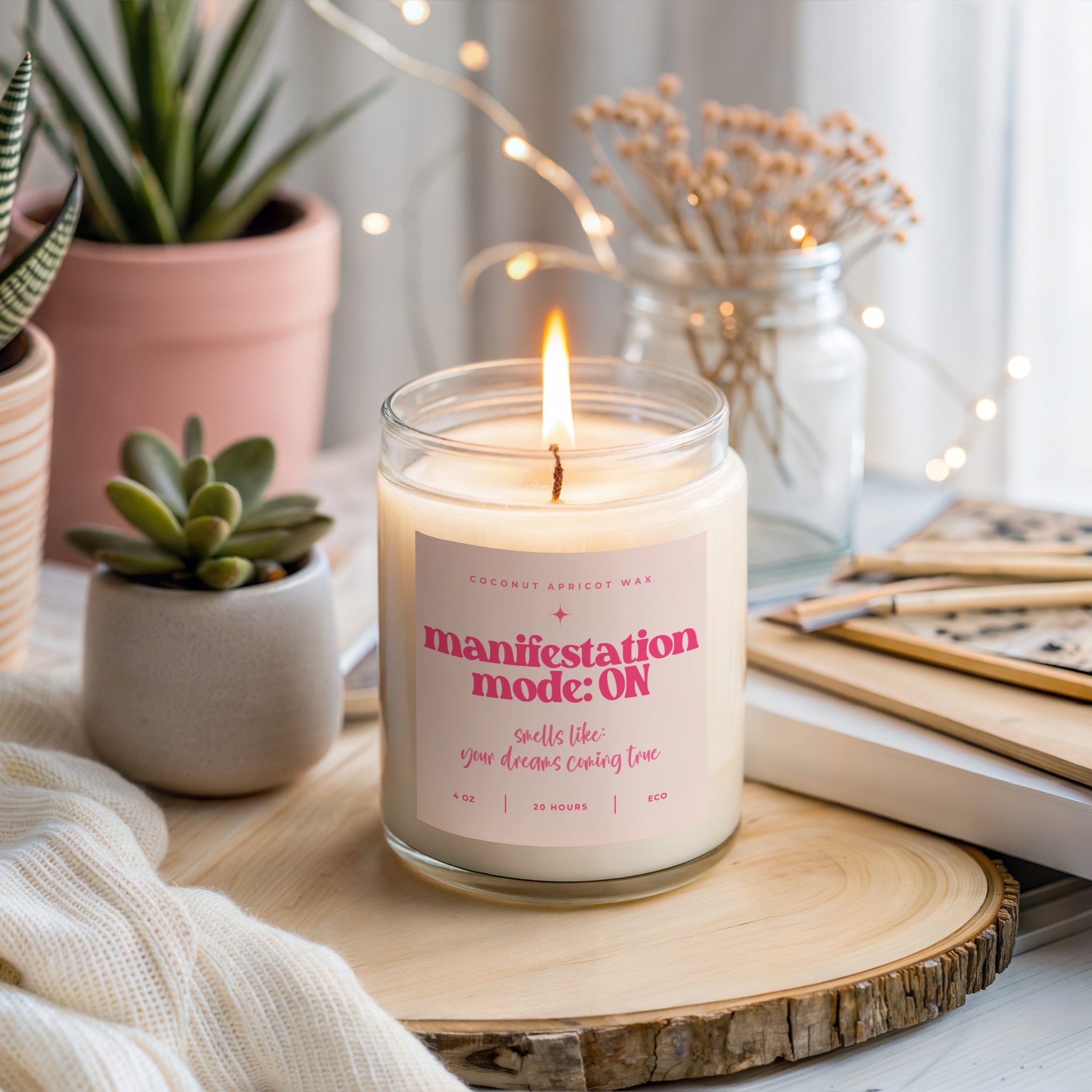 Pink girly candle gift for spiritual women who like manifesting and energy