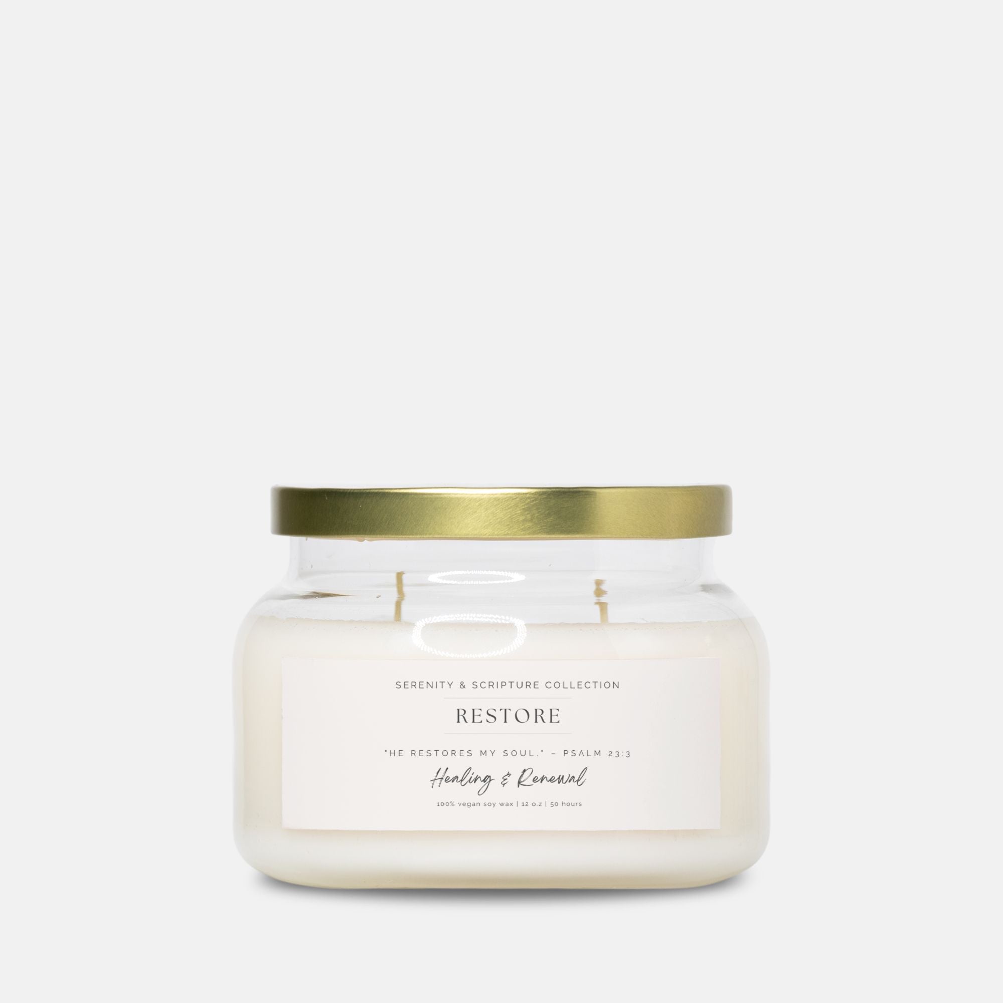 Healing & Renewal RESTORE Candle – Promoting inner peace with Psalm 23:3 and natural coconut soy wax