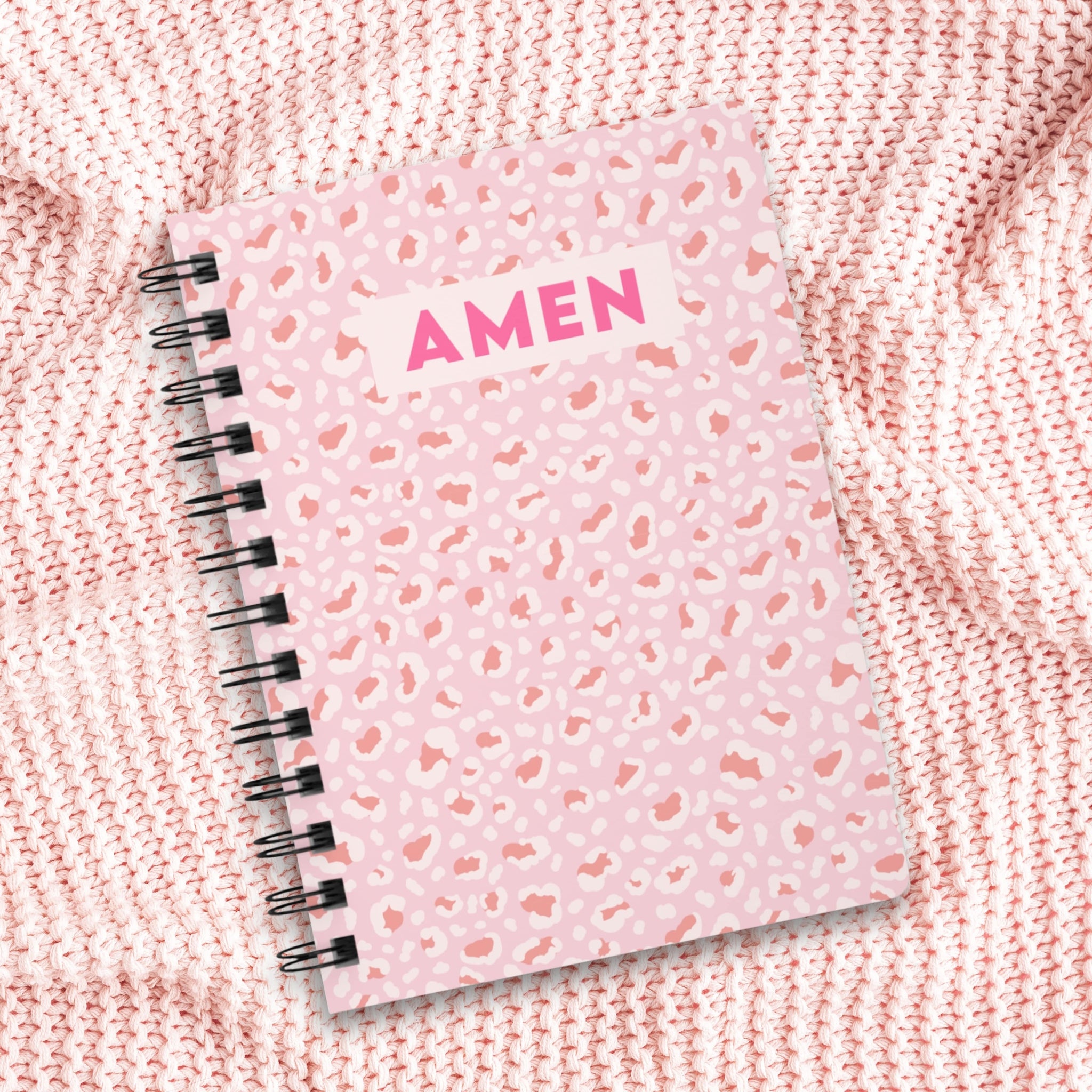 Pink girly faith journal with animal print design, faithful hearts co. branding