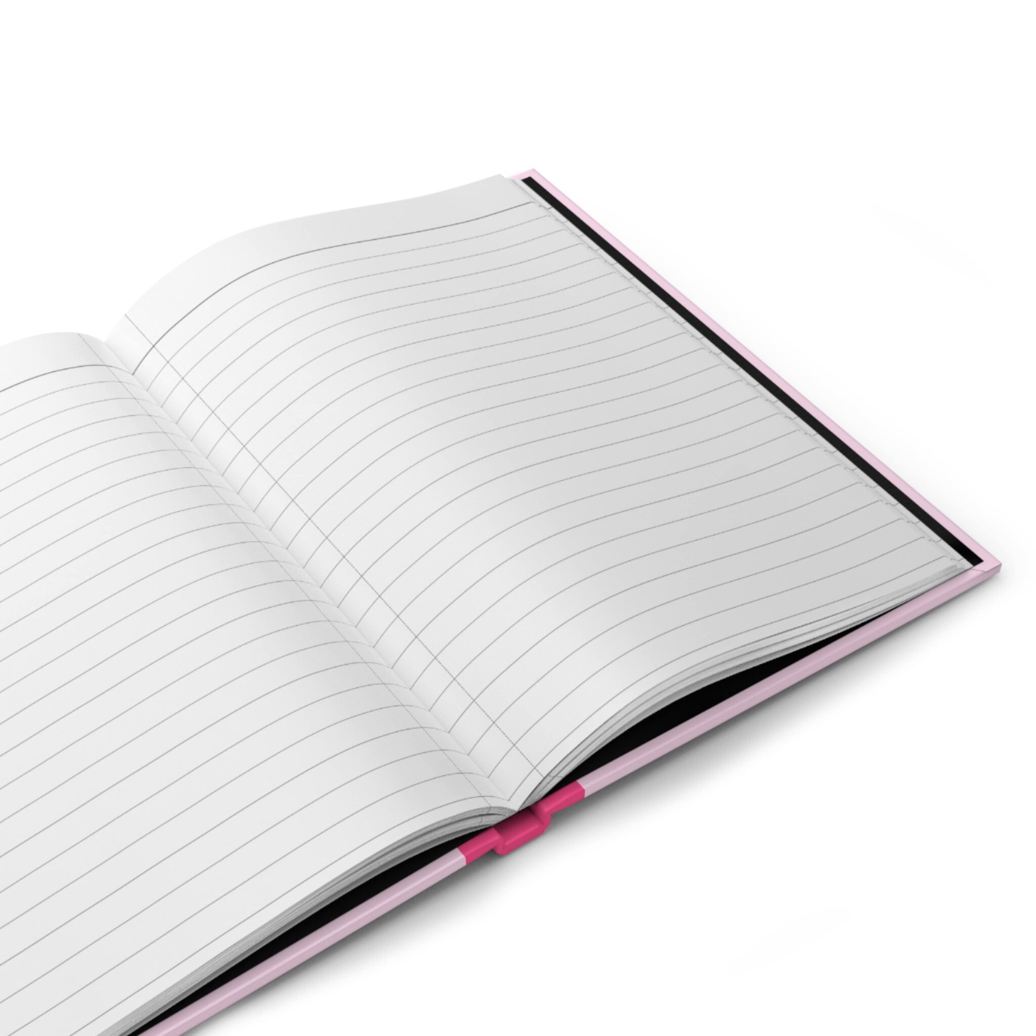 Open notebook with lined pages on a white background