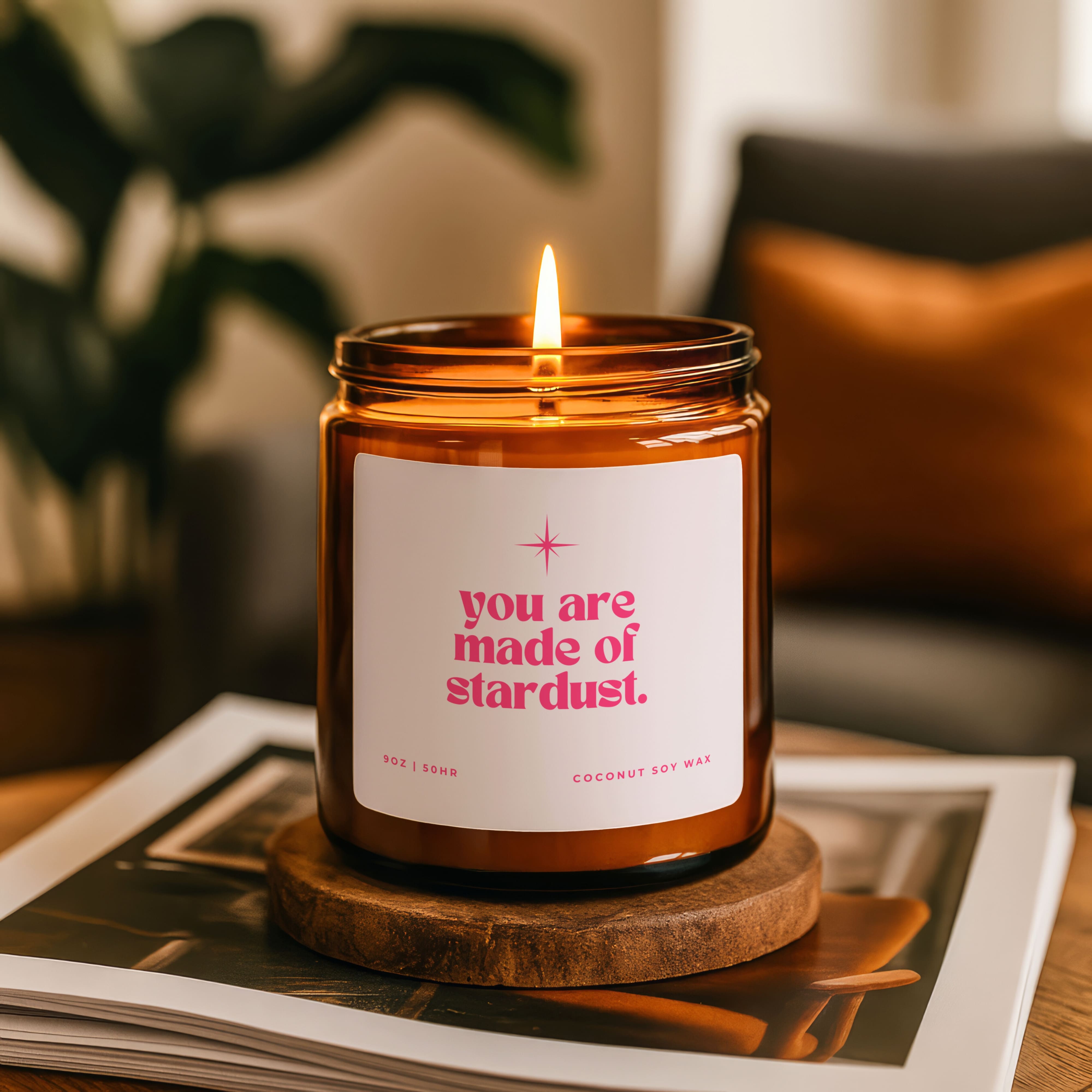 You are made of stardust faith candle in amber jar for gift for spiritual women