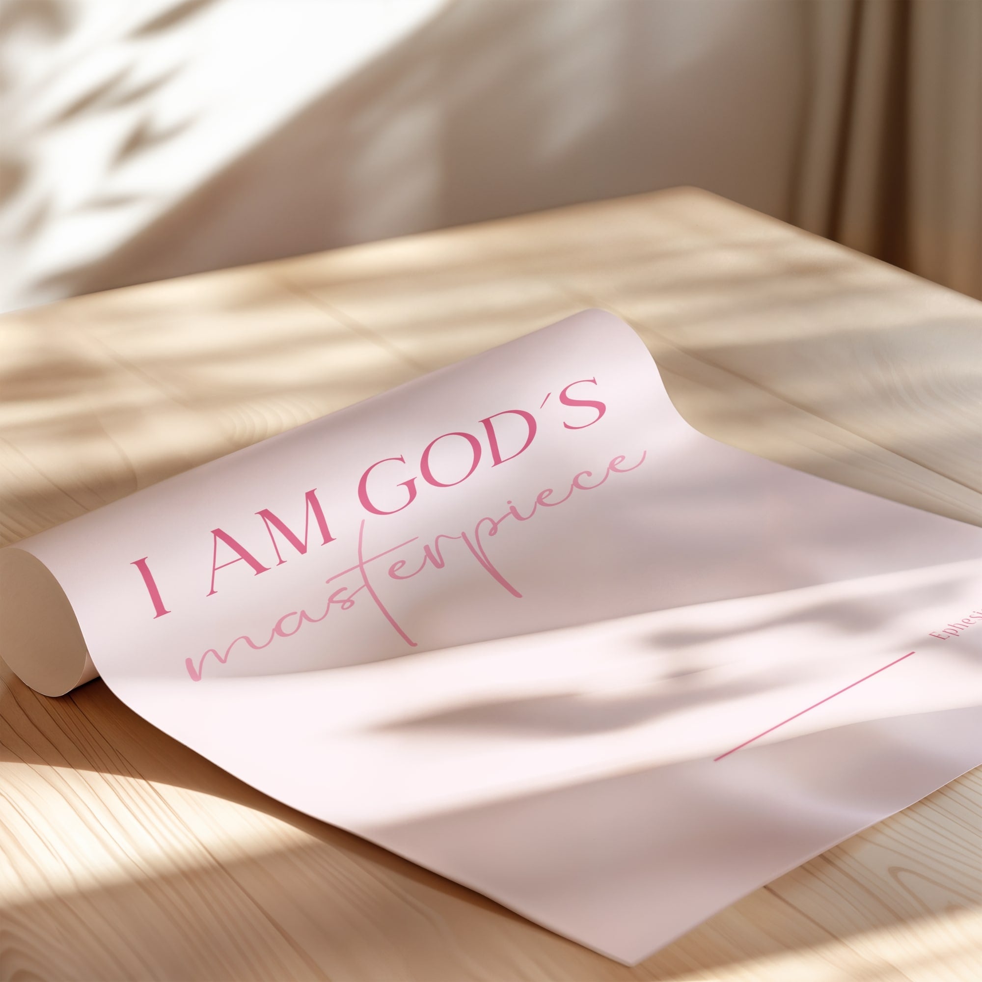 Pink Bible verse wall art encouraging faith, identity, and God’s love.