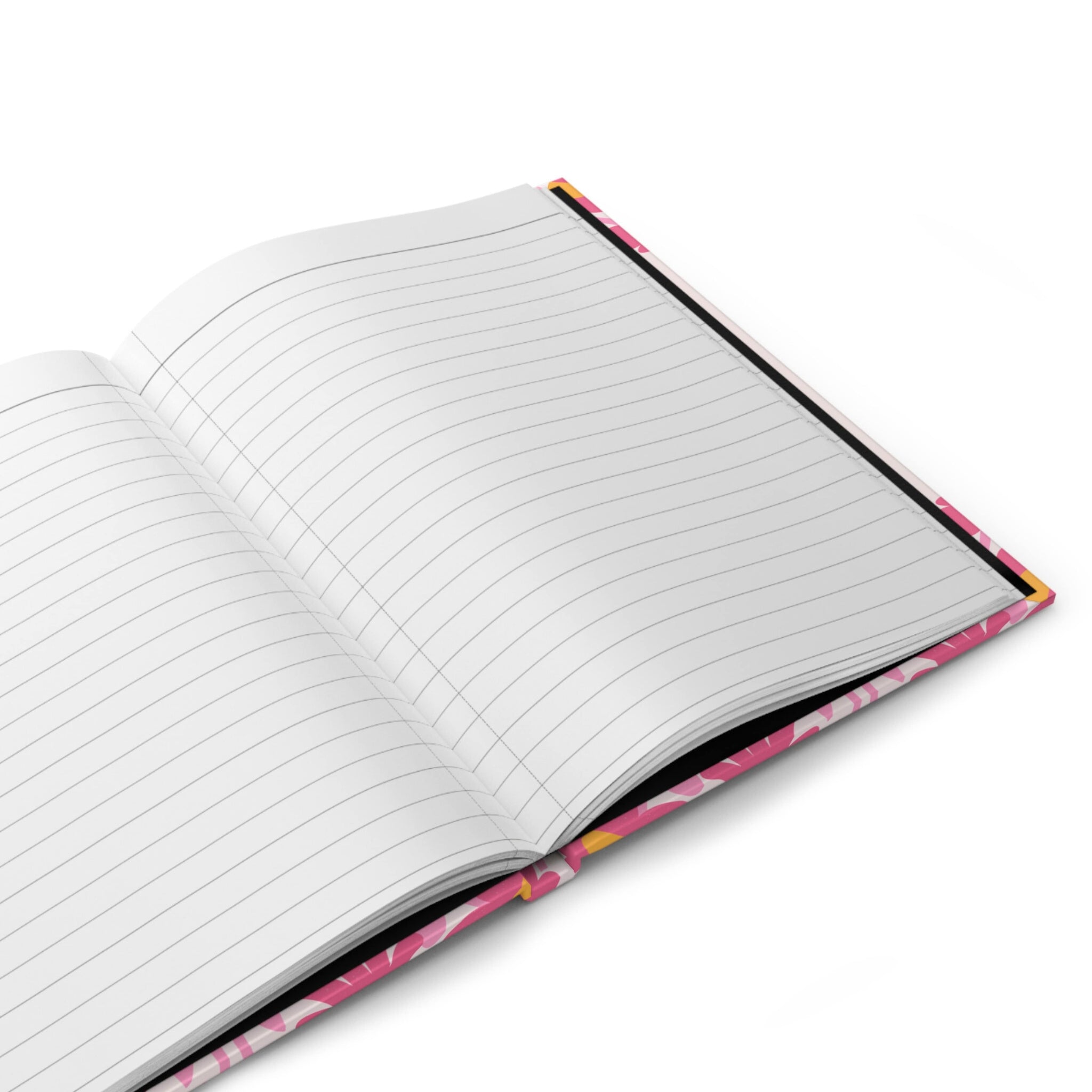 Open notebook with lined pages on a white background