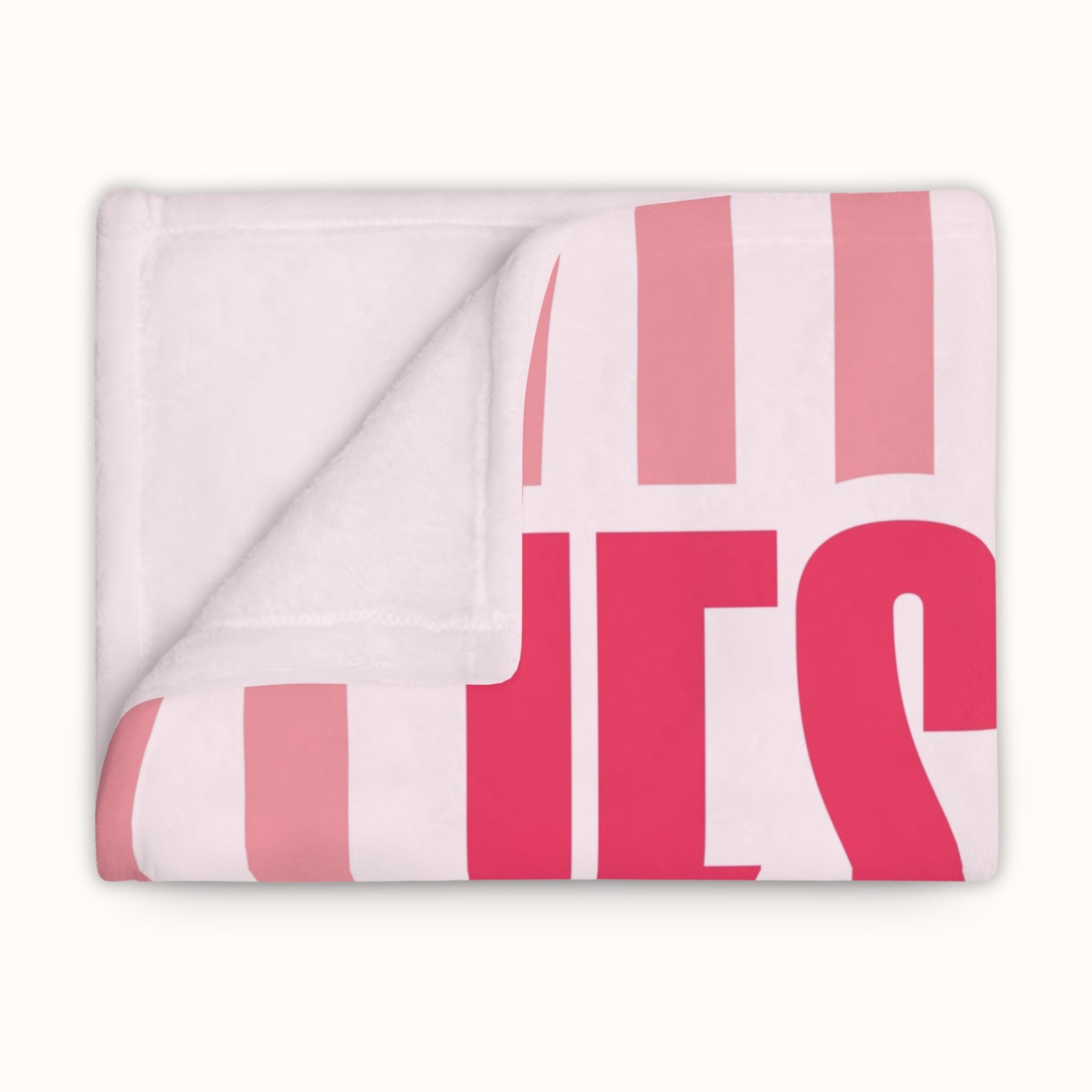 Inspirational Christian throw blanket with bold Jesus Saves text in pink stripes