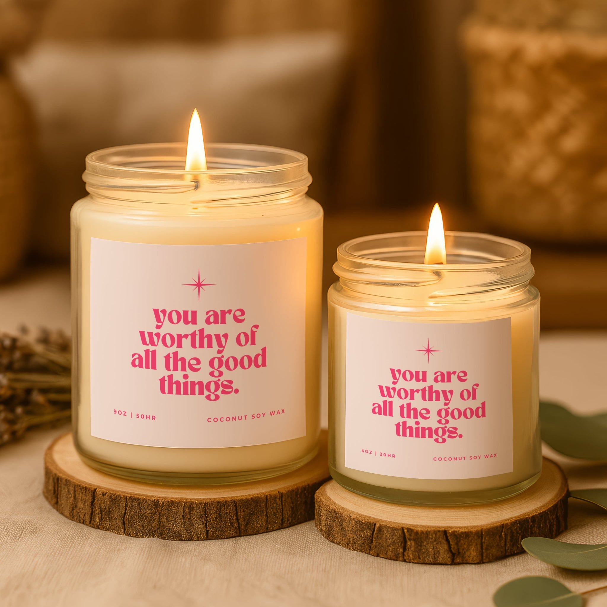 Affirmation candle for women you are worthy of all the good things clear glass gift