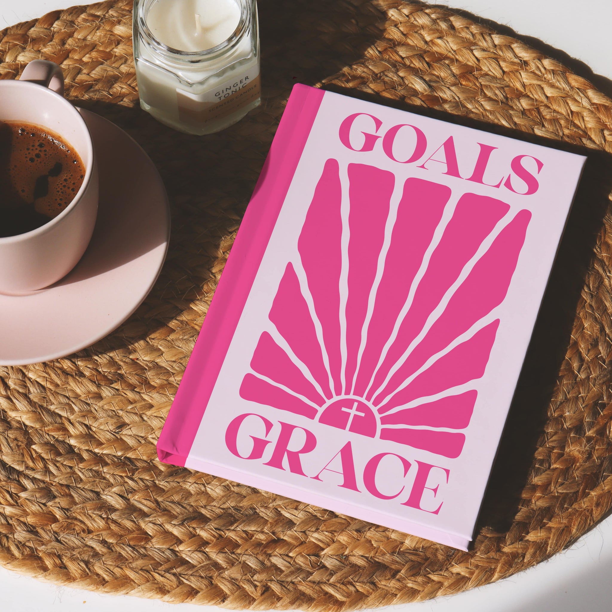 Modern pink hardback journal for women “Goals Grace” by Faithful Hearts Co.