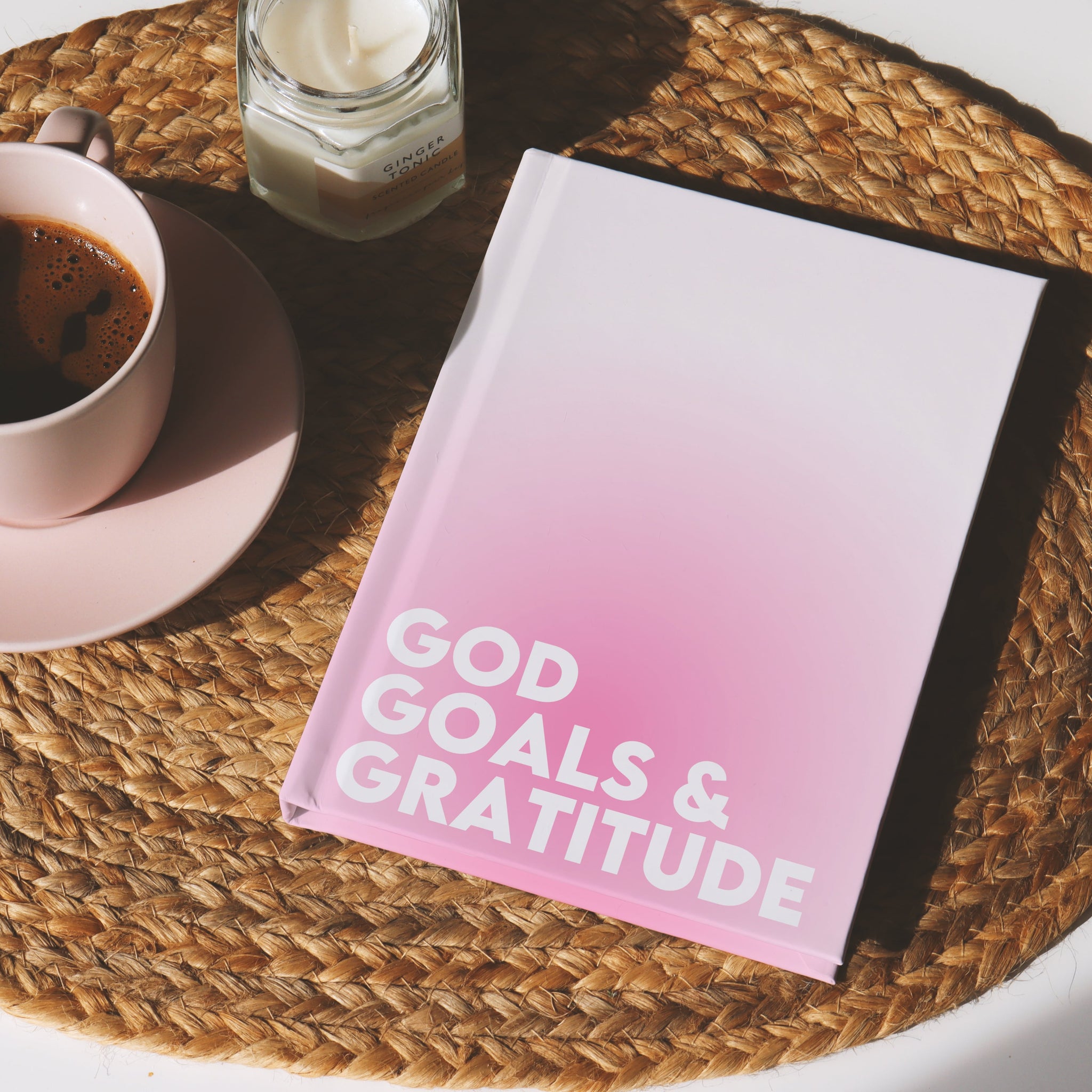 Aesthetic pink ombré journal for faith, goal setting, and gratitude journaling
