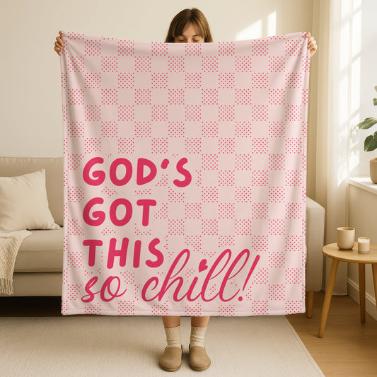 God's got this so chill blanket in soft blush pink and hot pink polka dot pattern, fun Christian gift for girls and teens