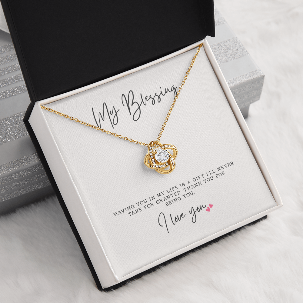 Gold heart necklace gift with grateful message card - my blessing jewelry