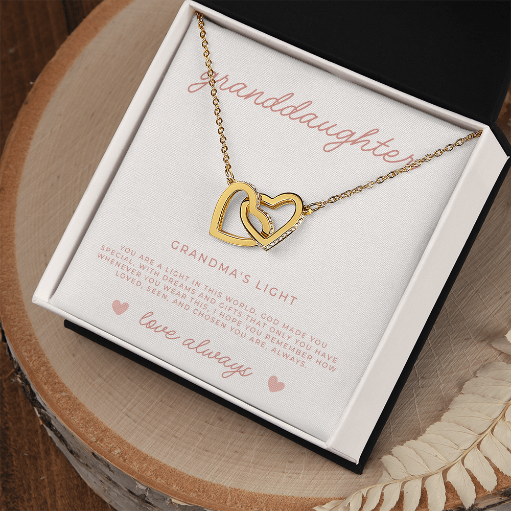 gold interlocking hearts necklace gift for granddaughters from grandma with faith message card