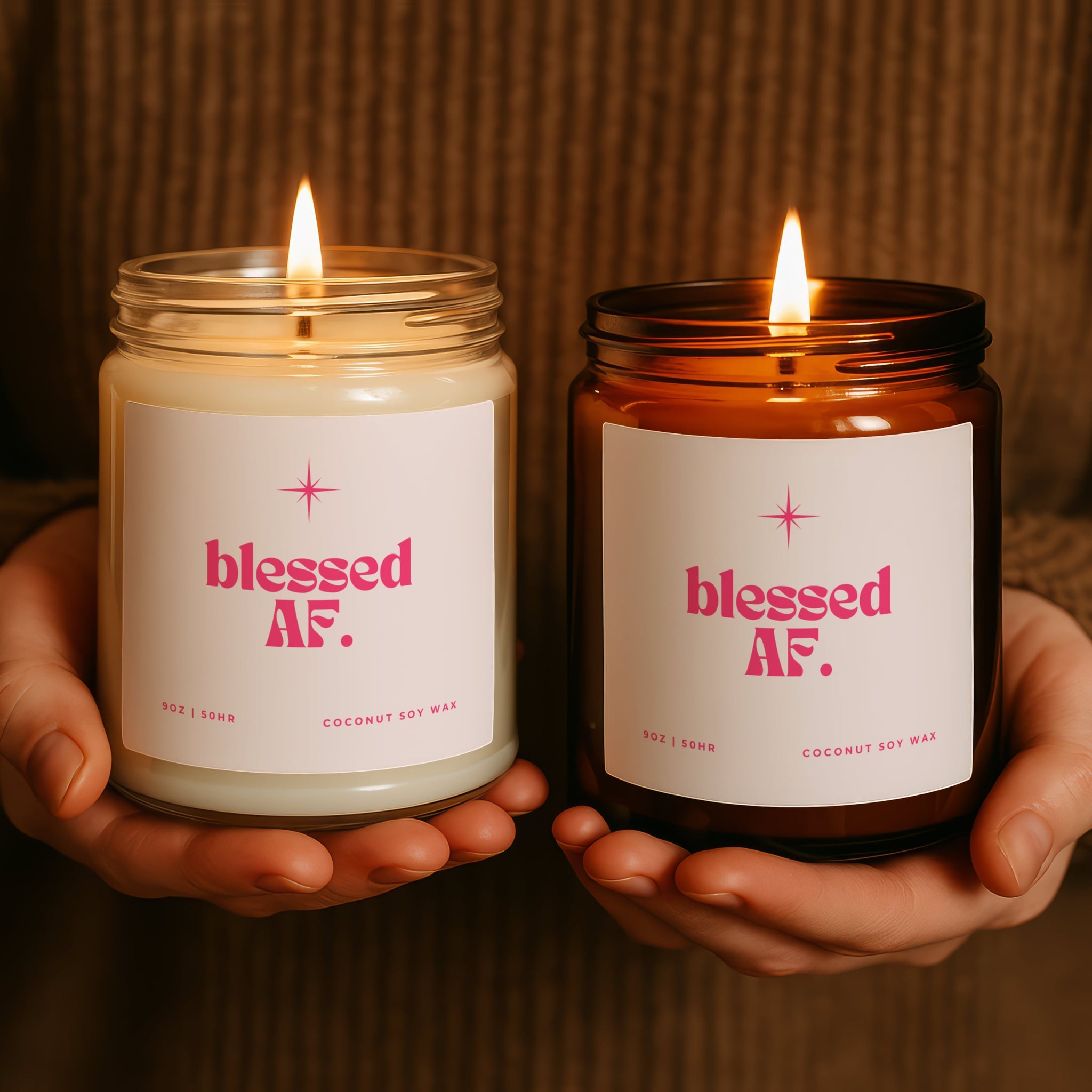 Gratitude candle blessed AF pink label both jars jar confident faith gift