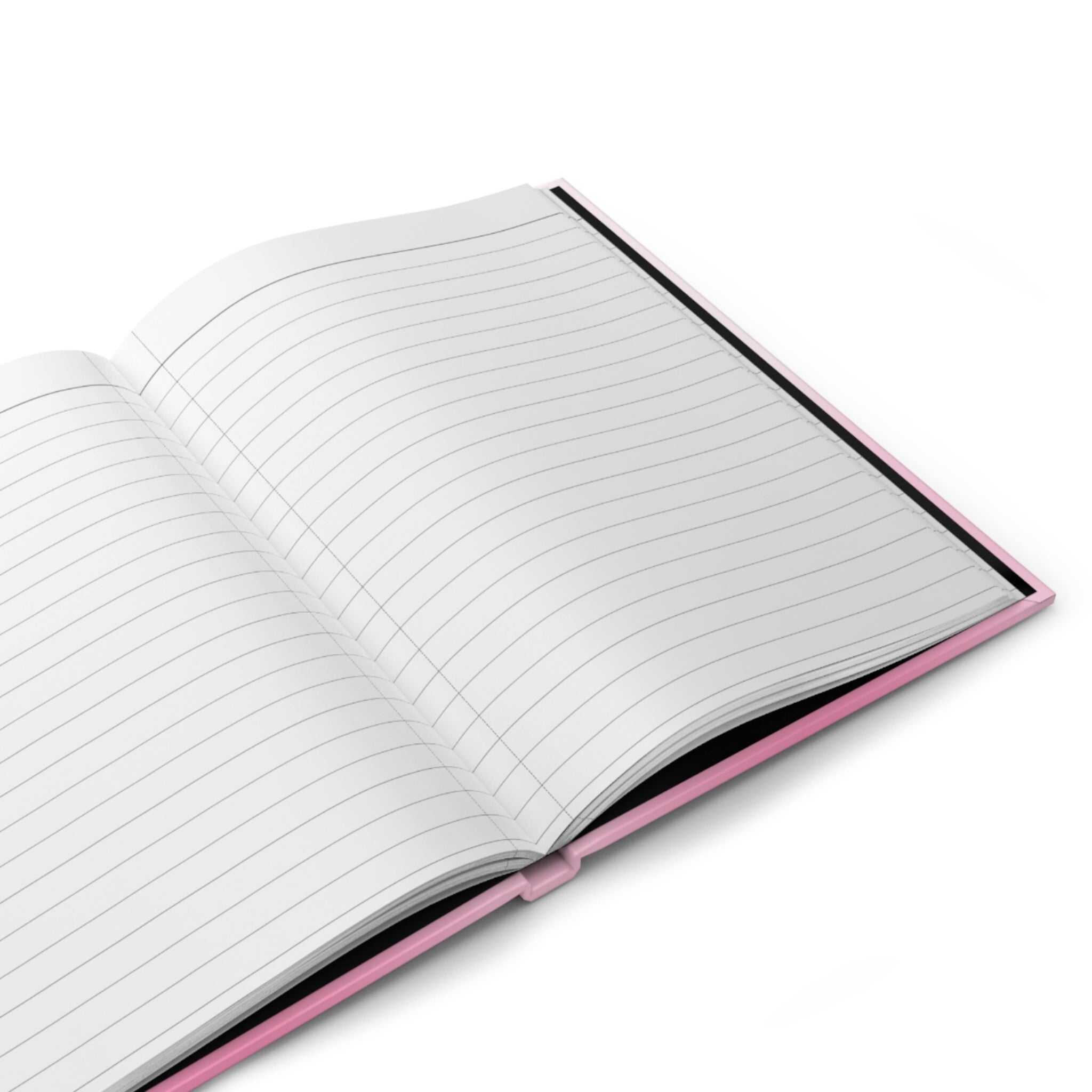 Open notebook with lined pages on a white background