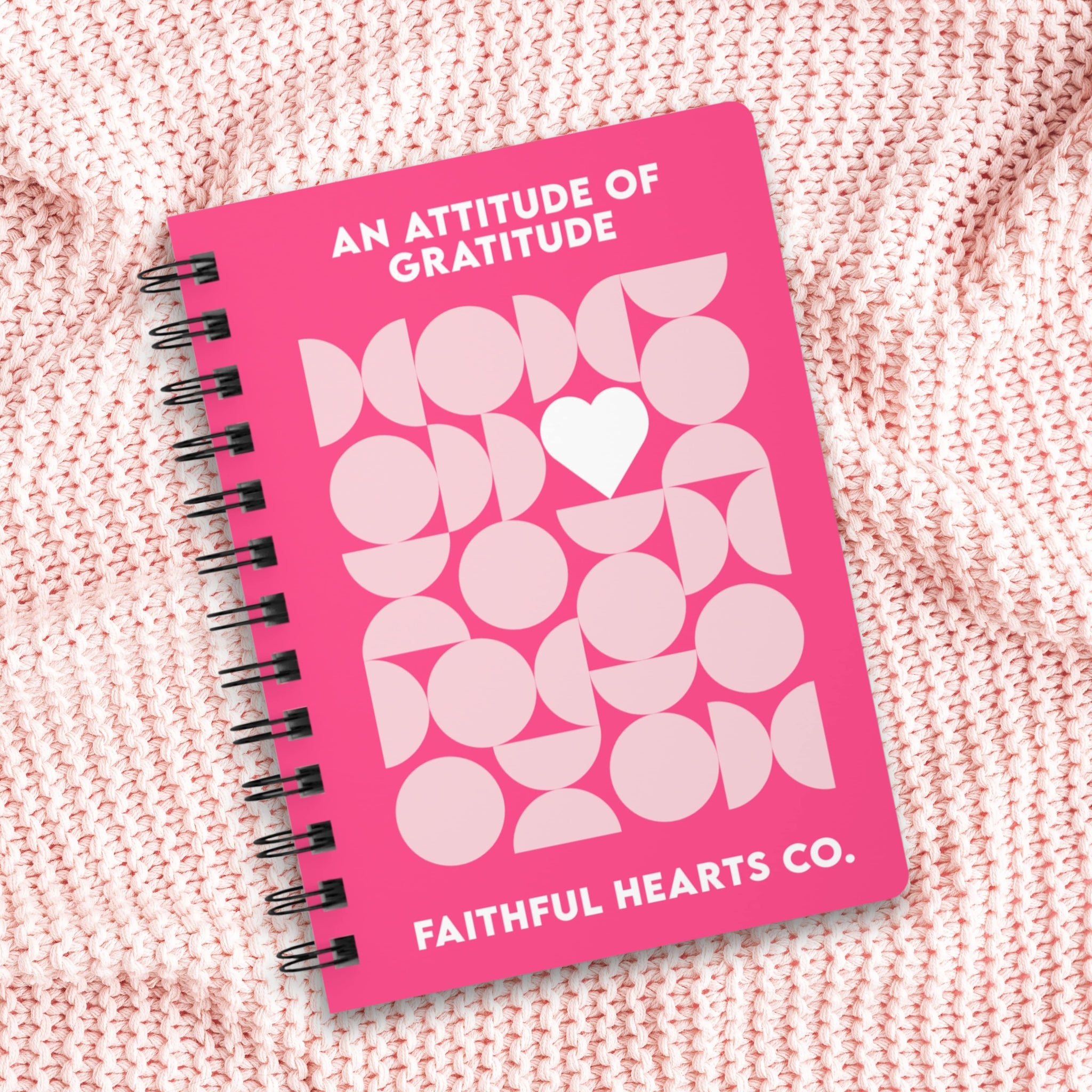 Minimalist pink gratitude journal A5 with geometric heart cover design, perfect manifestation gift for women.